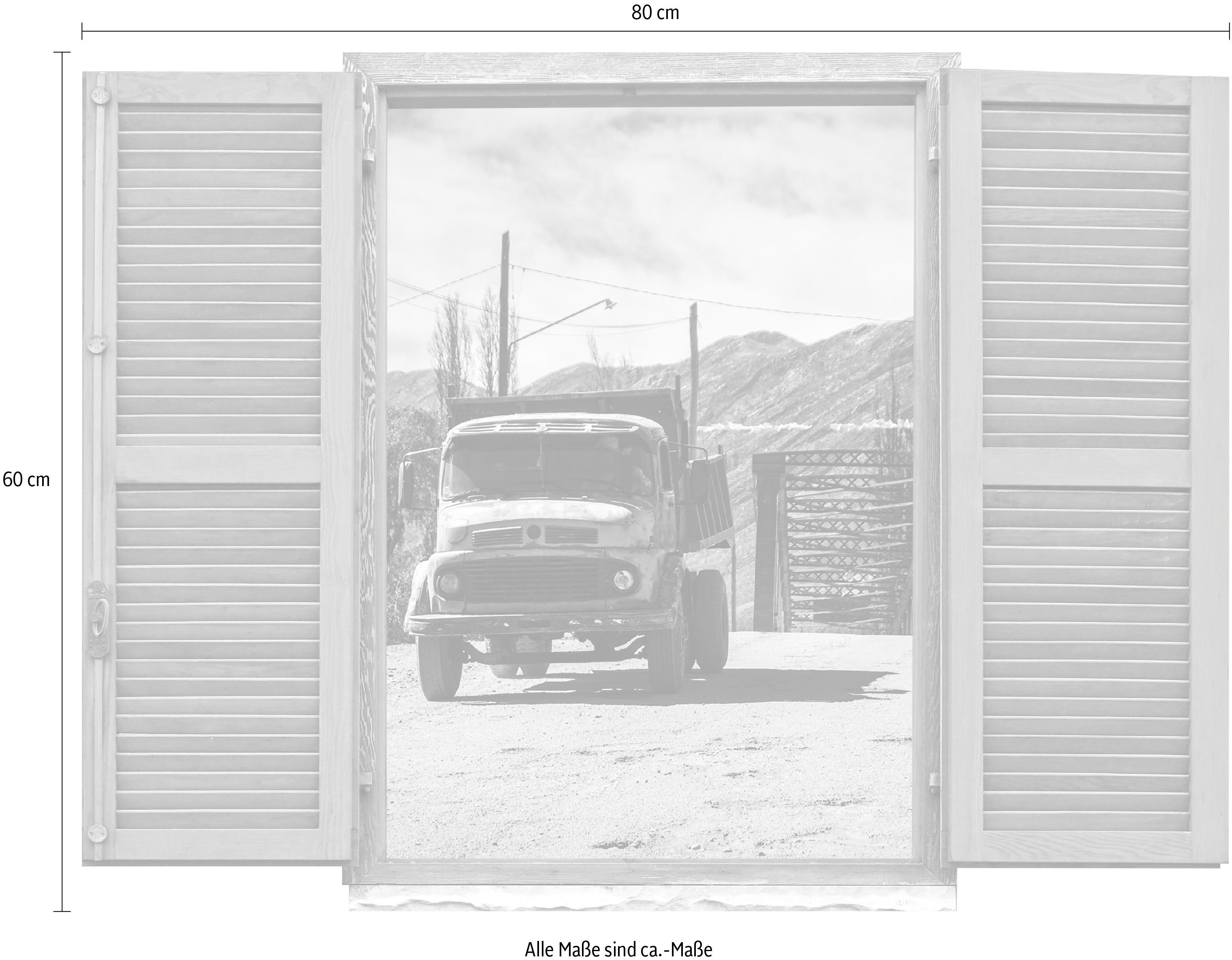 queence Wandfolie LKW Muursticker, muurdecoratie, zelfklevend, 3D, raam (1 stuk)