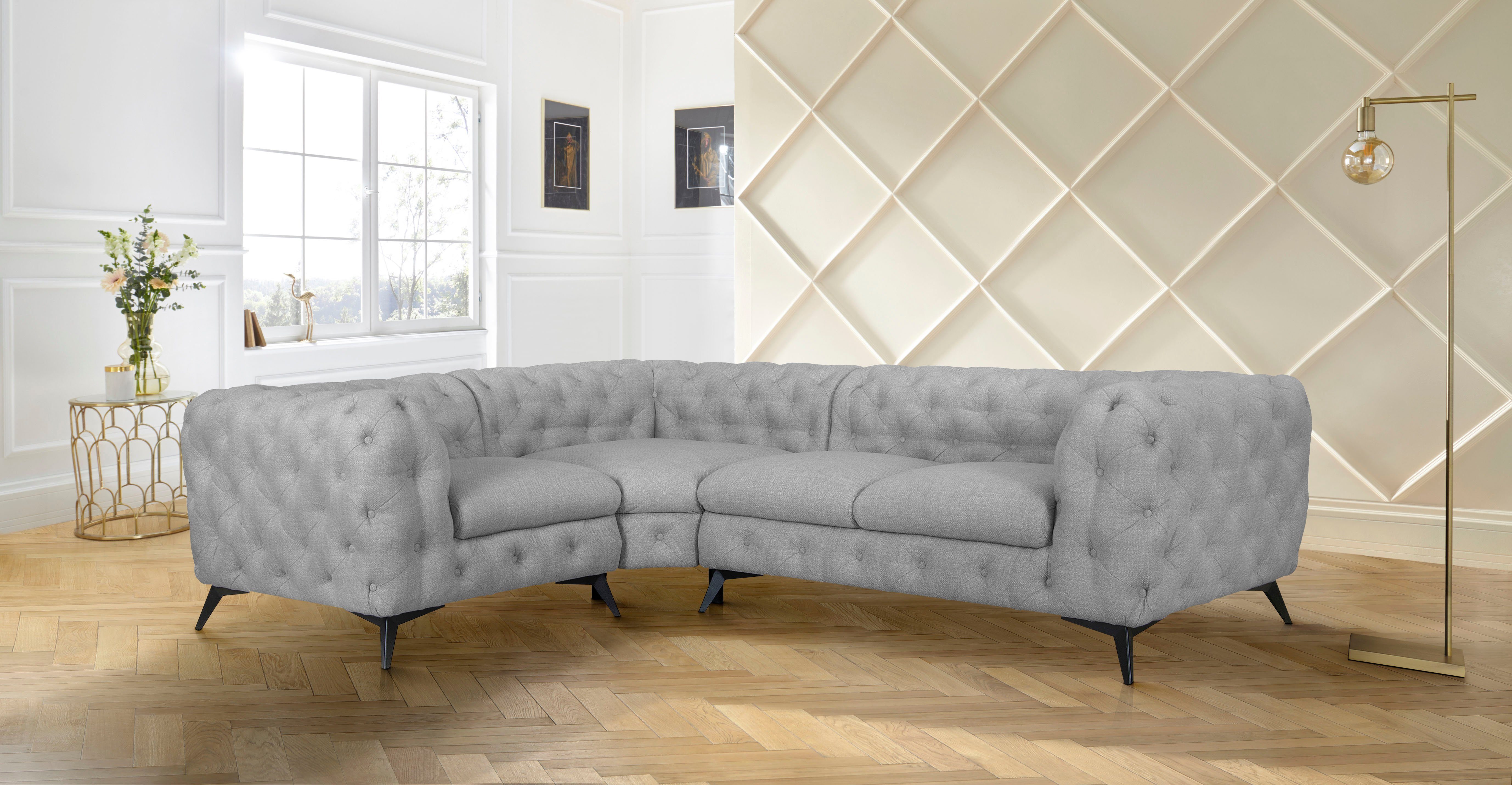 Leonique Chesterfield-bank Glynis L-vorm luxueuze capitonnage, moderne chesterfield look, kleur van de poten ter keuze