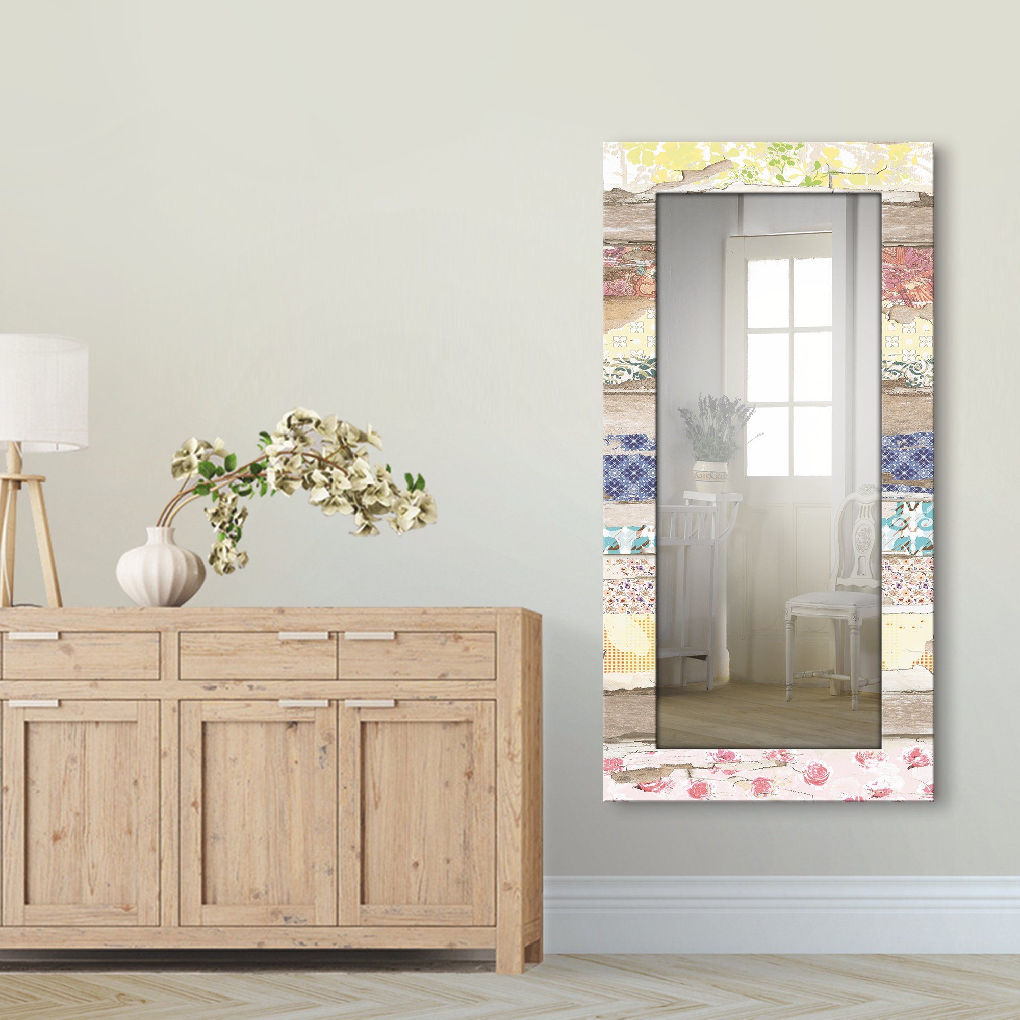 Artland Sierspiegel Verschillende motieven op hout spiegel met lijst voor het hele lichaam, wandspiegel met motiefrand, modern