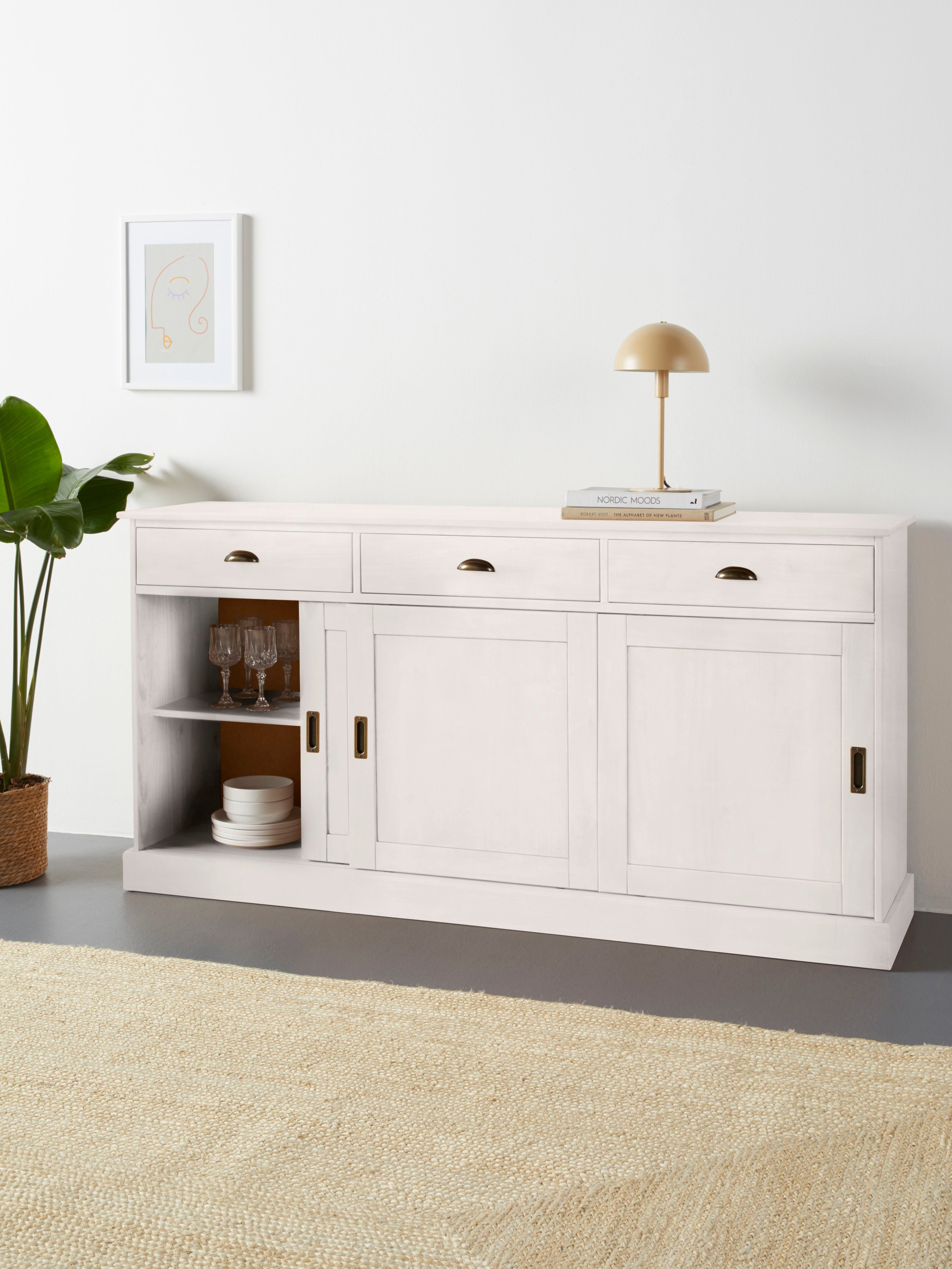 Home affaire Dressoir Schröder Commode, 3 schuifdeuren, 3 lades, van massief dennenhout