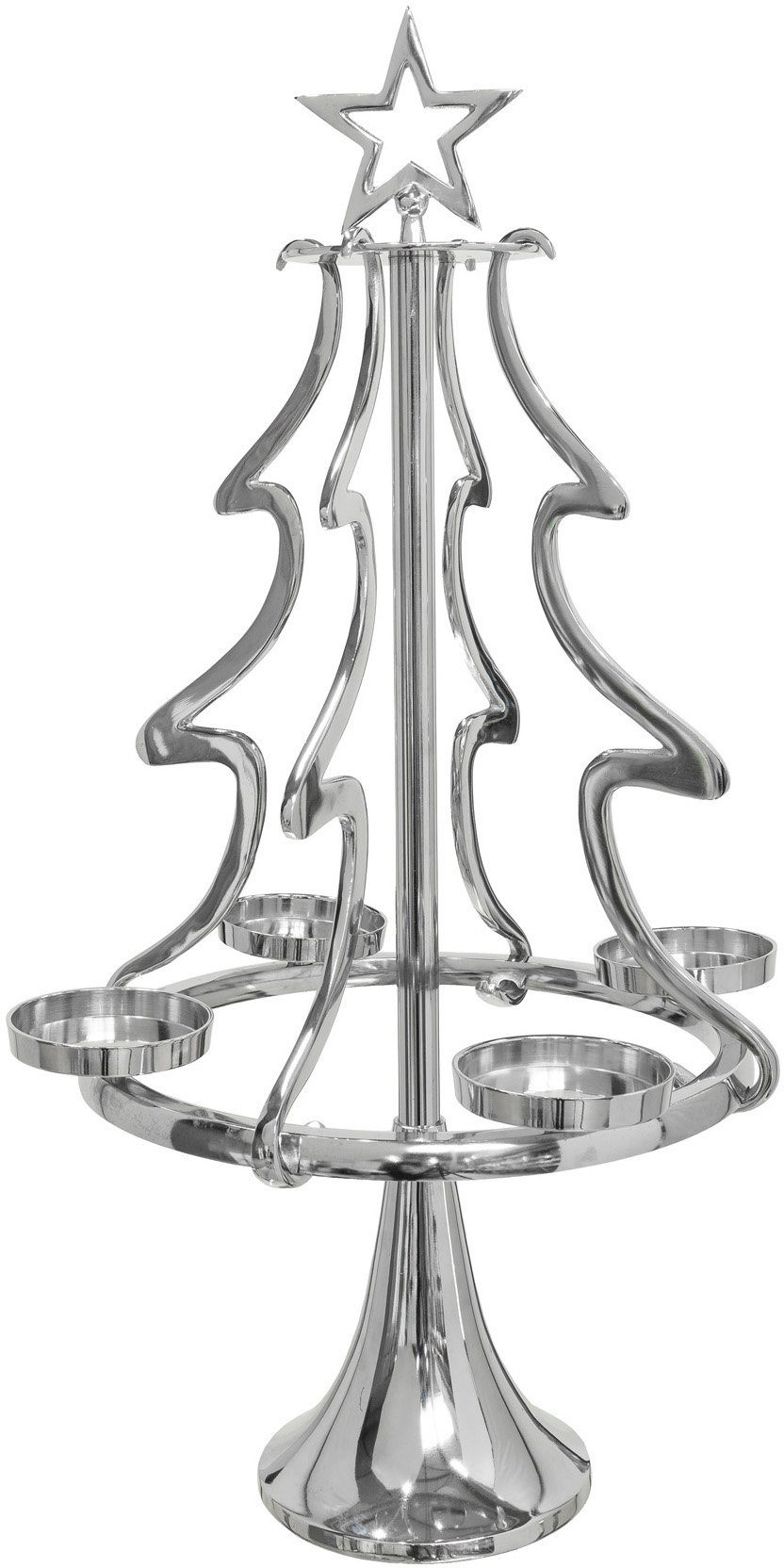 my home Adventsverlichting Dennenboom, kerstversiering Kaarsenstandaard van aluminium, hoogte 86 cm (1 stuk) kaarsenhouders zilver(kleur)