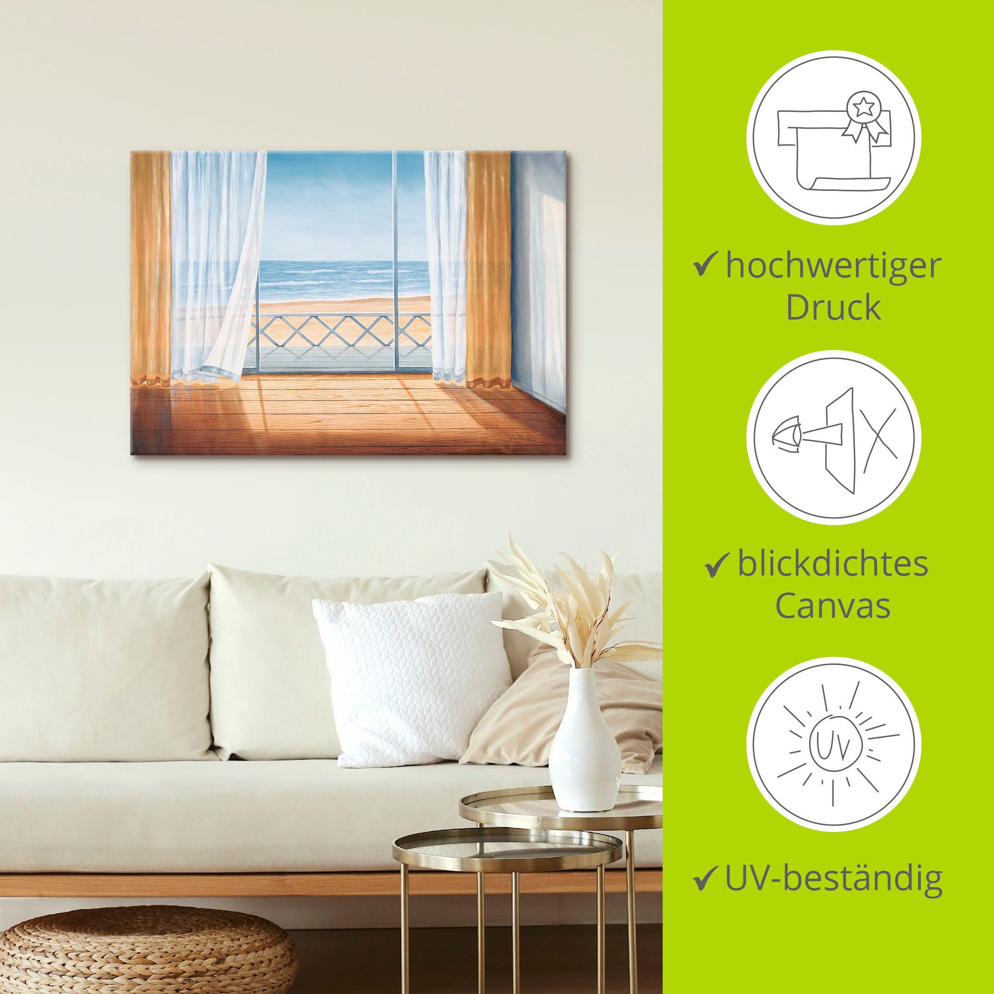 Artland Artprint Terras met zeezicht als artprint van aluminium, artprint voor buiten, artprint op linnen in verschillende maten