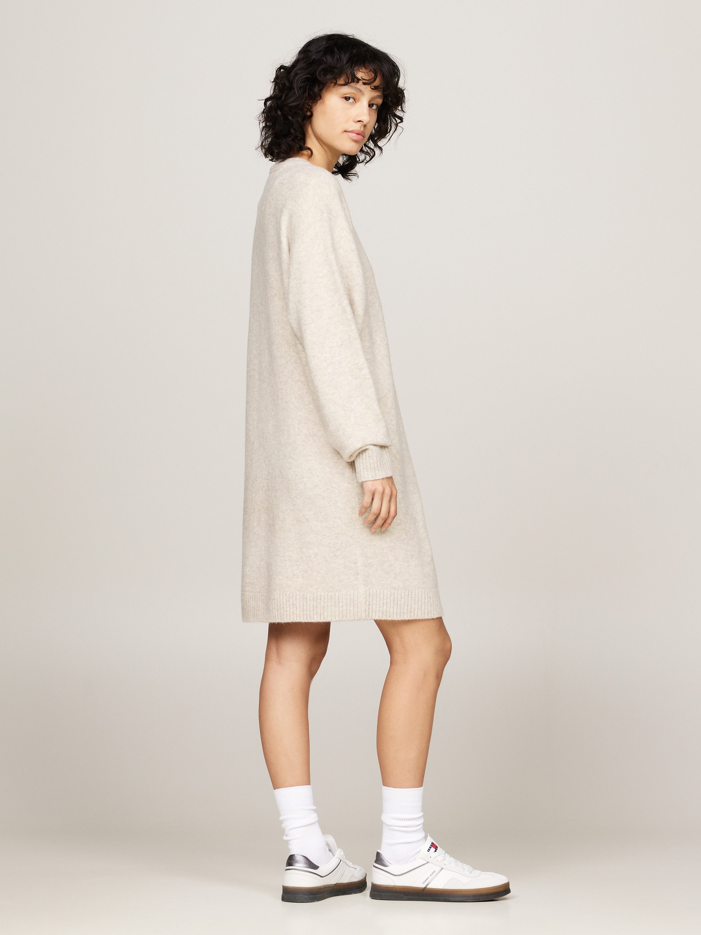 Tommy Jeans Curve Gebreide jurk TJW MLNGE FLAG SWEATER DRESS EXT in grote maten, met wolpercentage en elastaan, logo-vlag