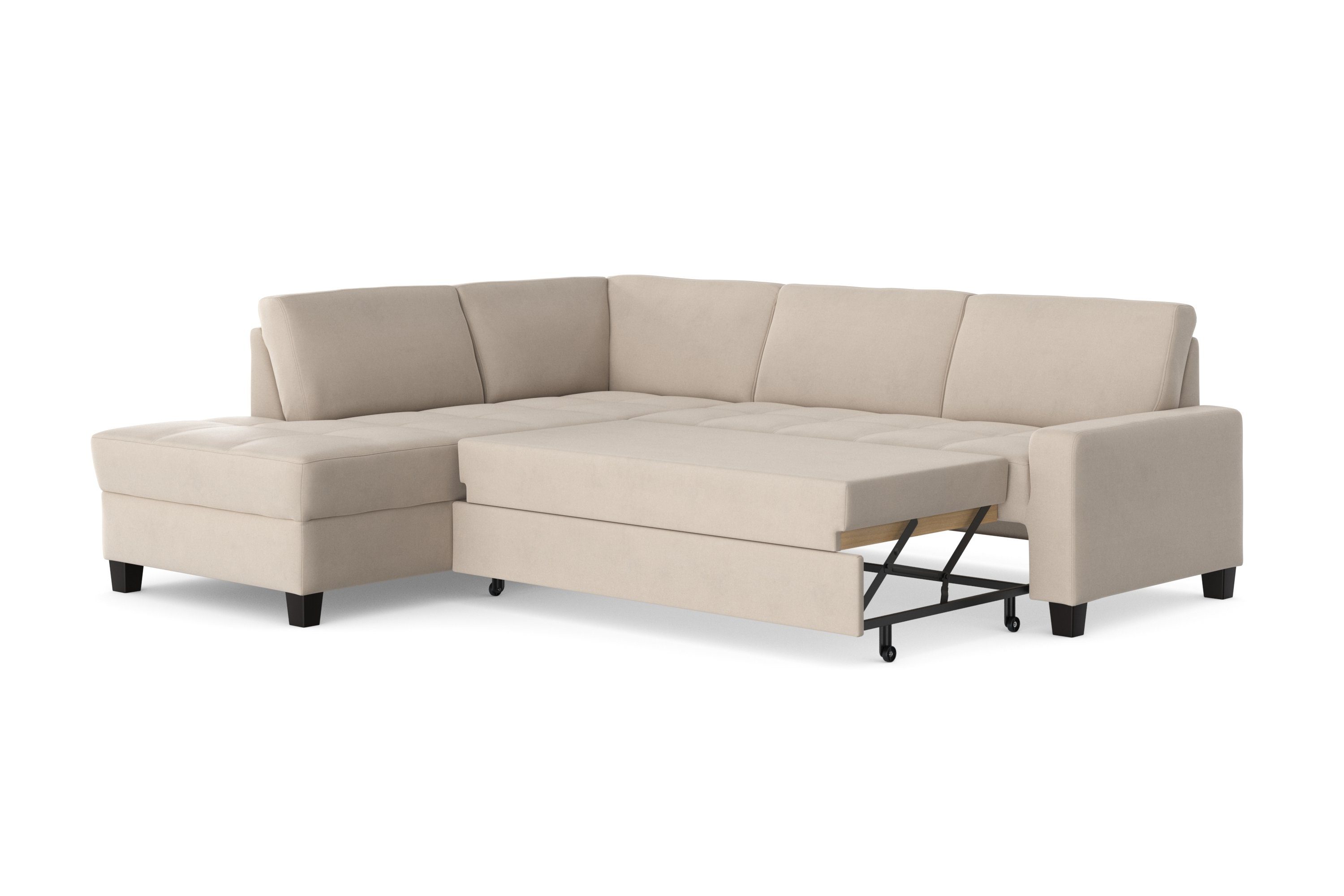 DOMO collection Hoekbank Florentina tijdloos en elegant, zitnaden als designelement, L-vorm keuze met slaapfunctie, met contrastnaad, comfortabele zithoogte 47 cm