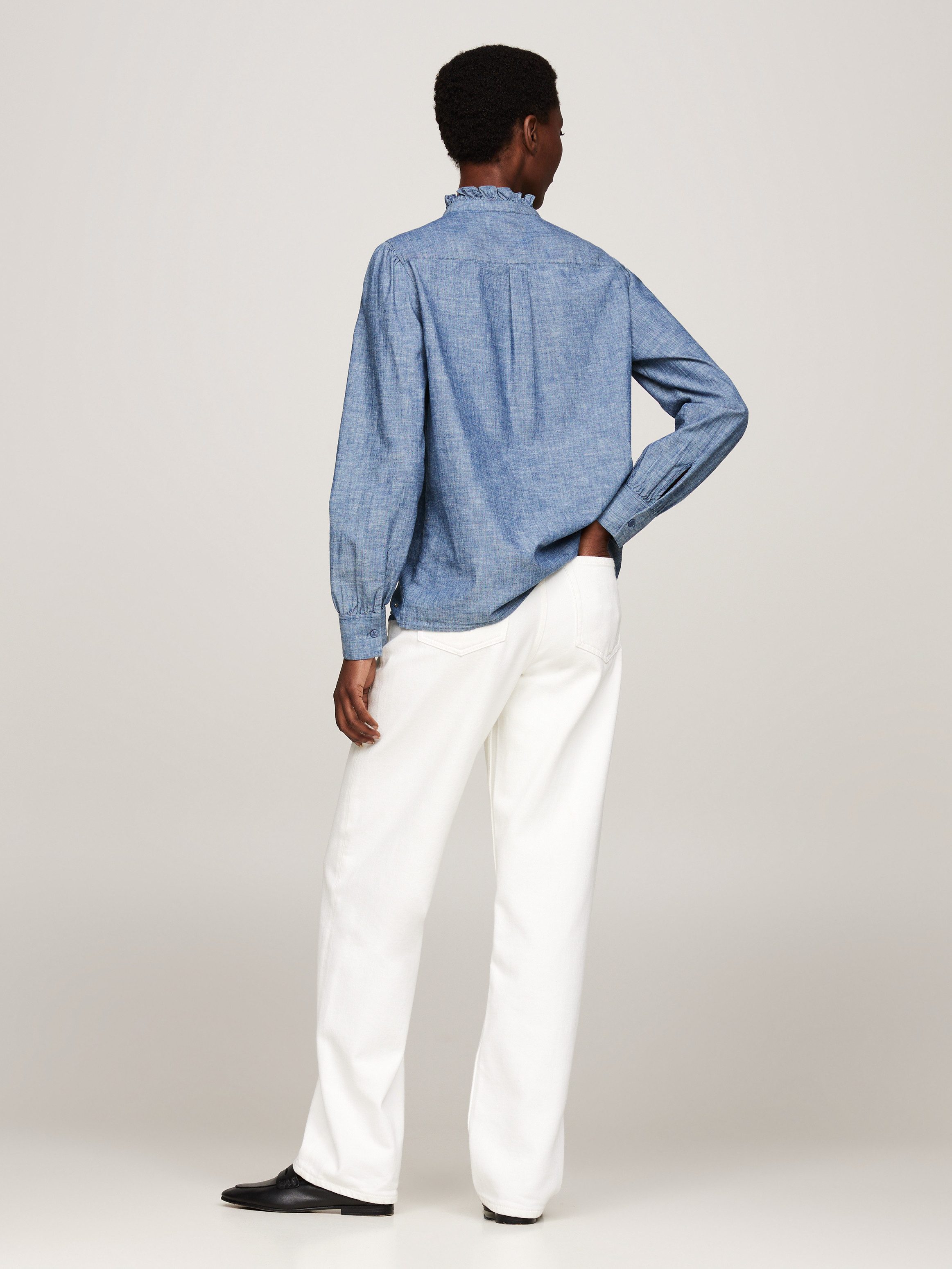 Tommy Hilfiger Shirtblouse CHAMBRAY RUFFLE RELAXED SHIRT met ruches chambray kwaliteit