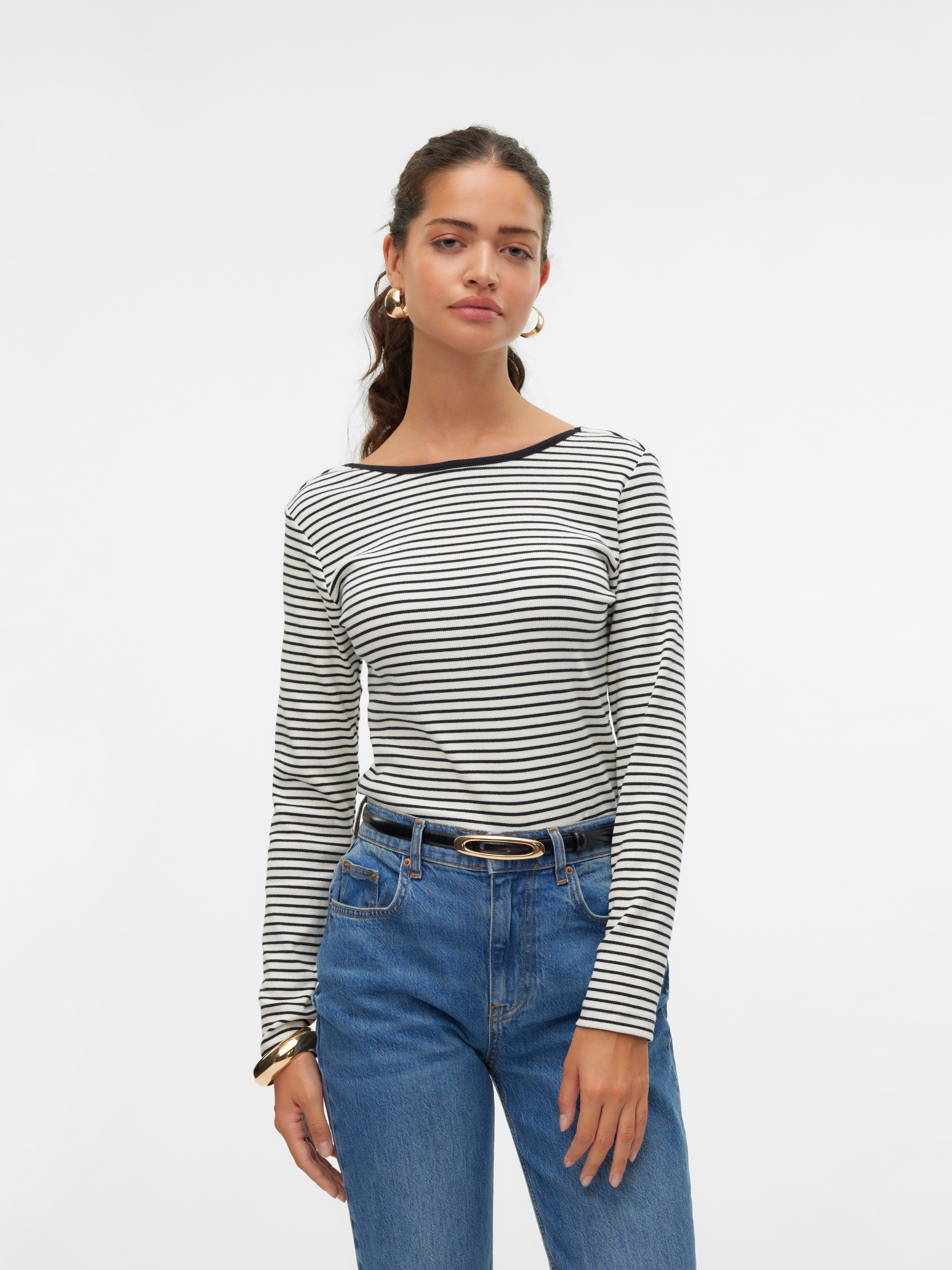 Vero Moda Shirt met lange mouwen VMCHLOE STRIPE LS 2WAY SHORT TOP GO NOOS