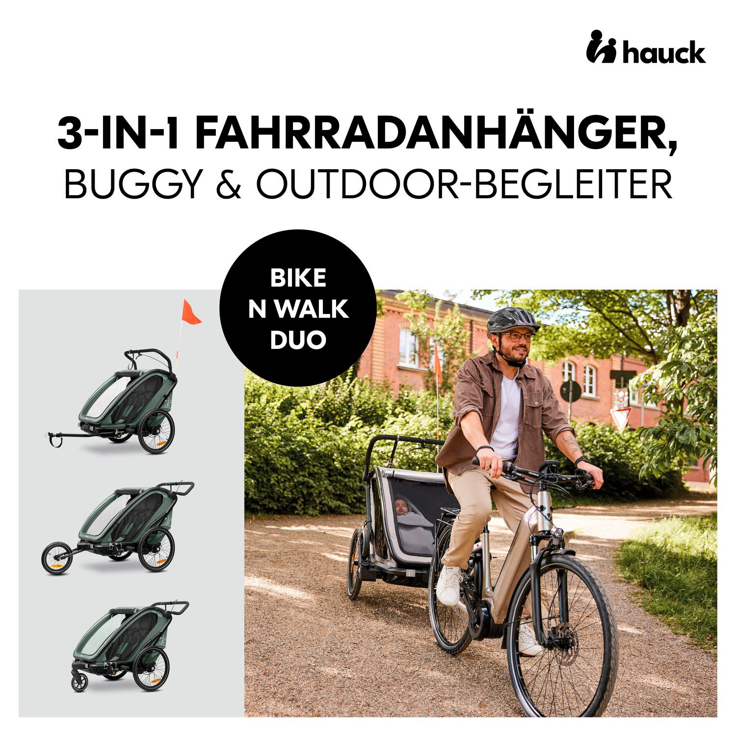 Hauck Kinderen fiets aanhanger Bike N Walk Duo voor 2 kinderen, incl. dissel