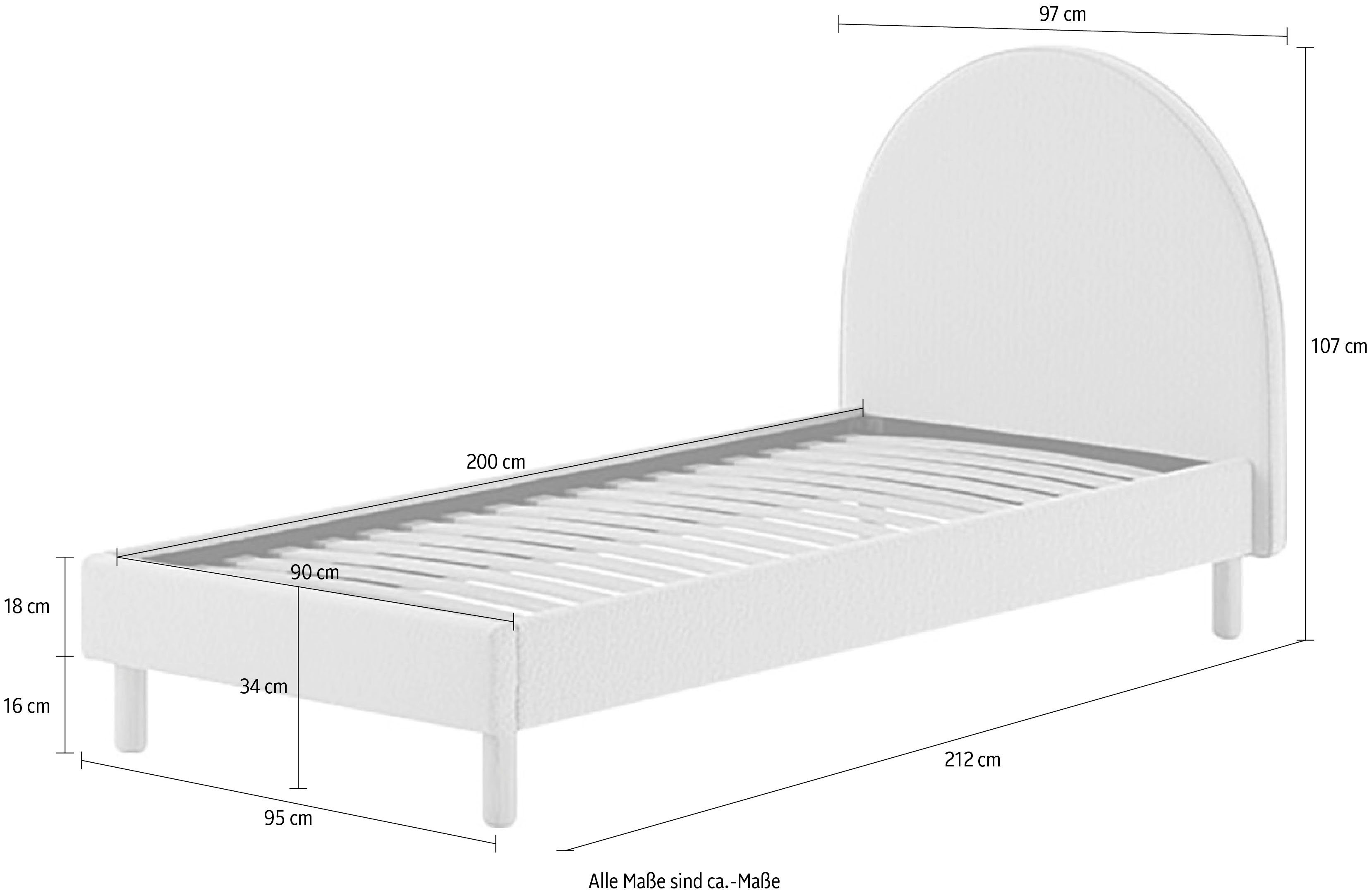 Vipack Gestoffeerd bed Moon, met fluffy bouclé stof in verschillende kleuren 2 breedtes (90 of 140 cm), lattenbodem, bouclé stof, naar keuze 4 kleuren