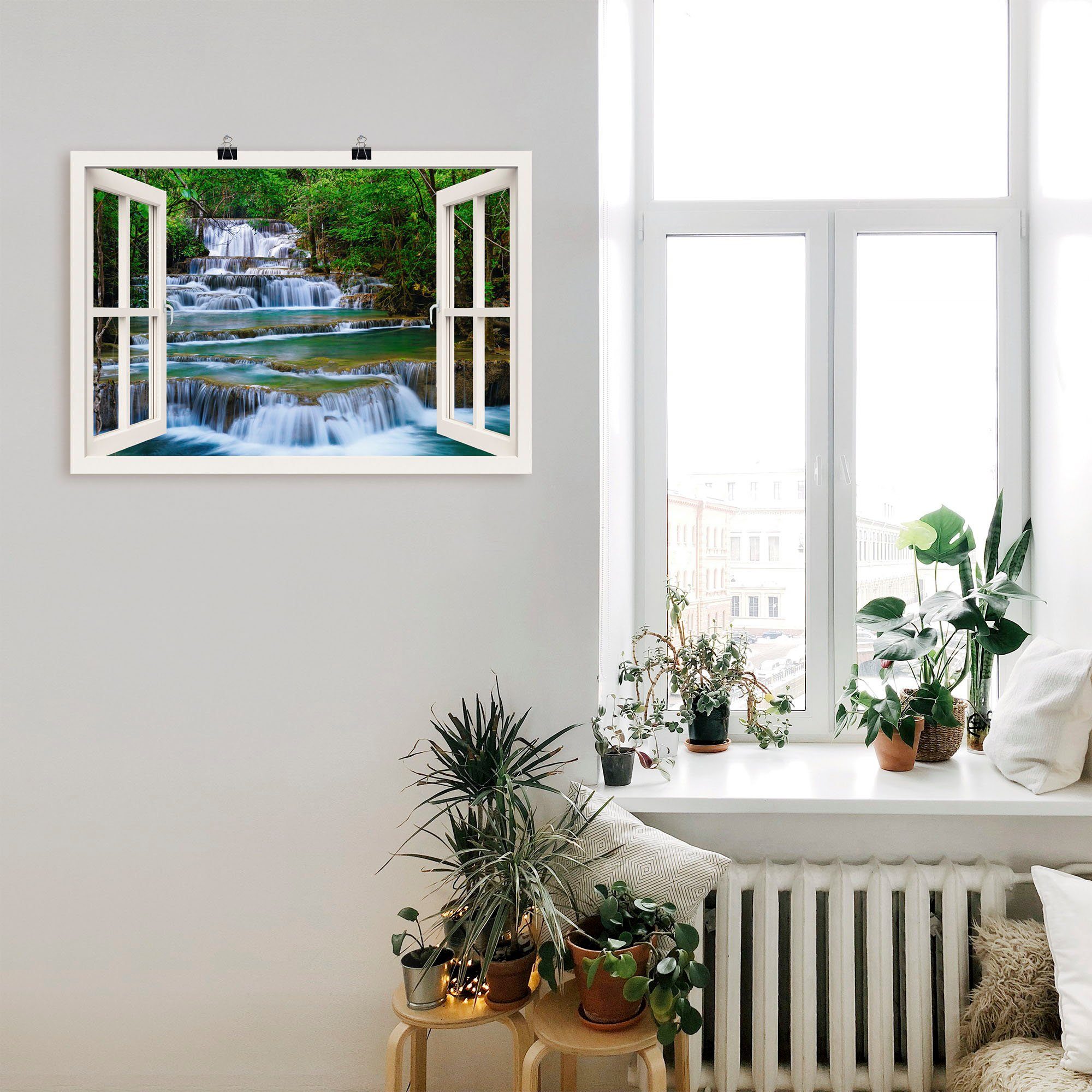 Artland Artprint Blik uit het venster waterval in Kanchanaburi als artprint op linnen, poster, muursticker in verschillende maten