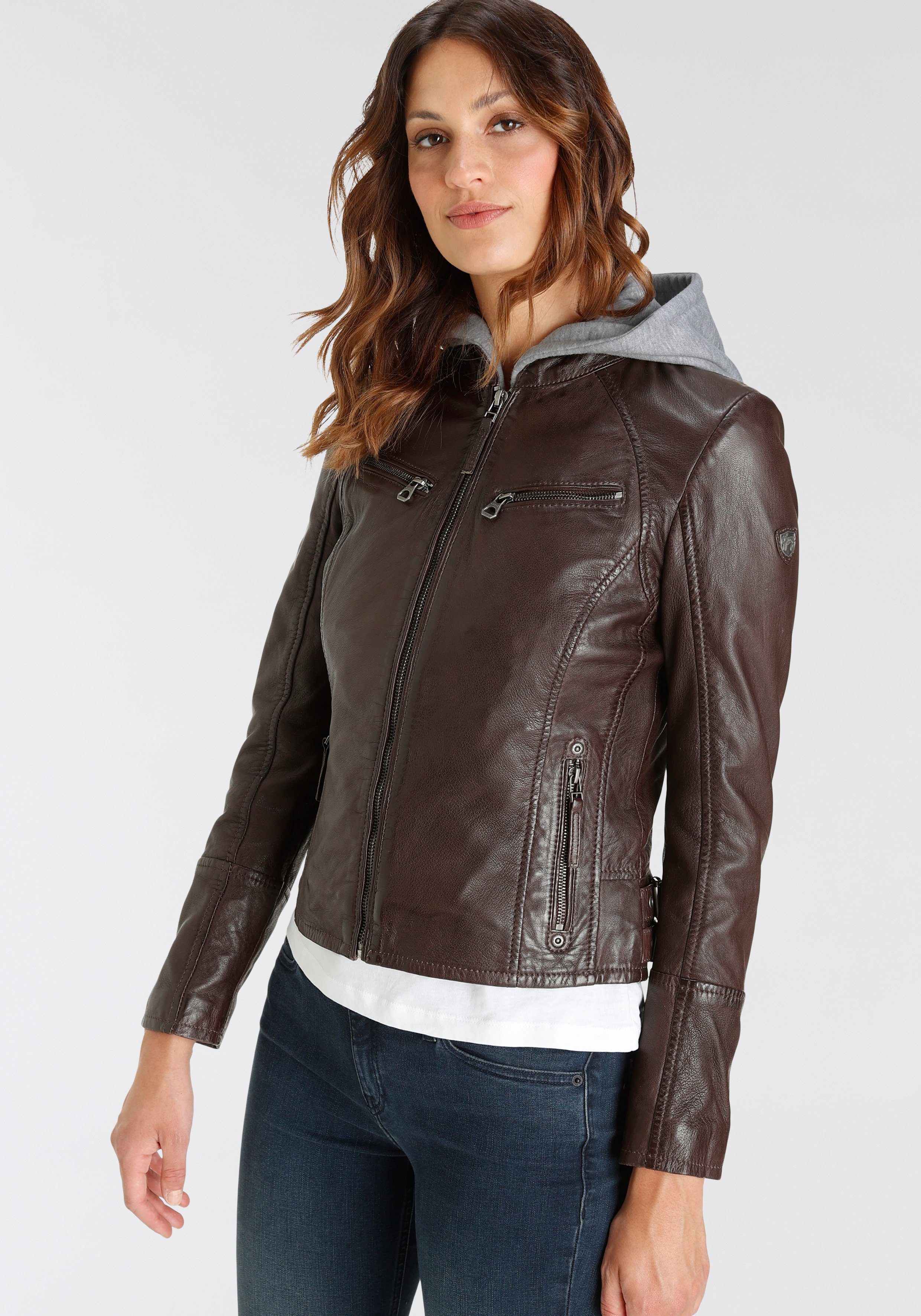 Mauritius Leren jack NOLA Two-in-one stijl - met een afneembare jerseycapuchon
