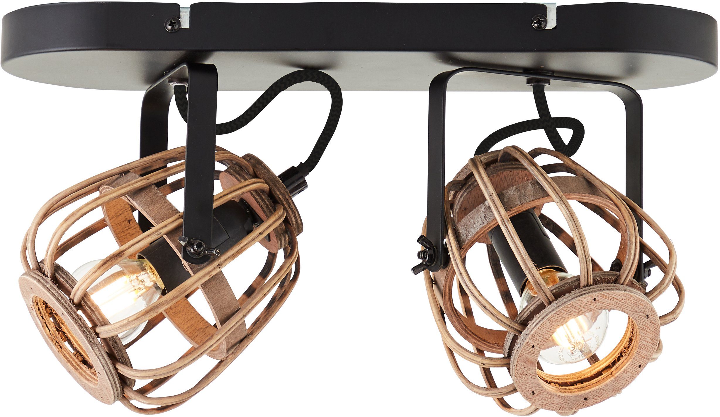 Home affaire Plafondlamp Grazay Spotbalk 2-vlamig, draaibare plafondspot, kappen van rattan