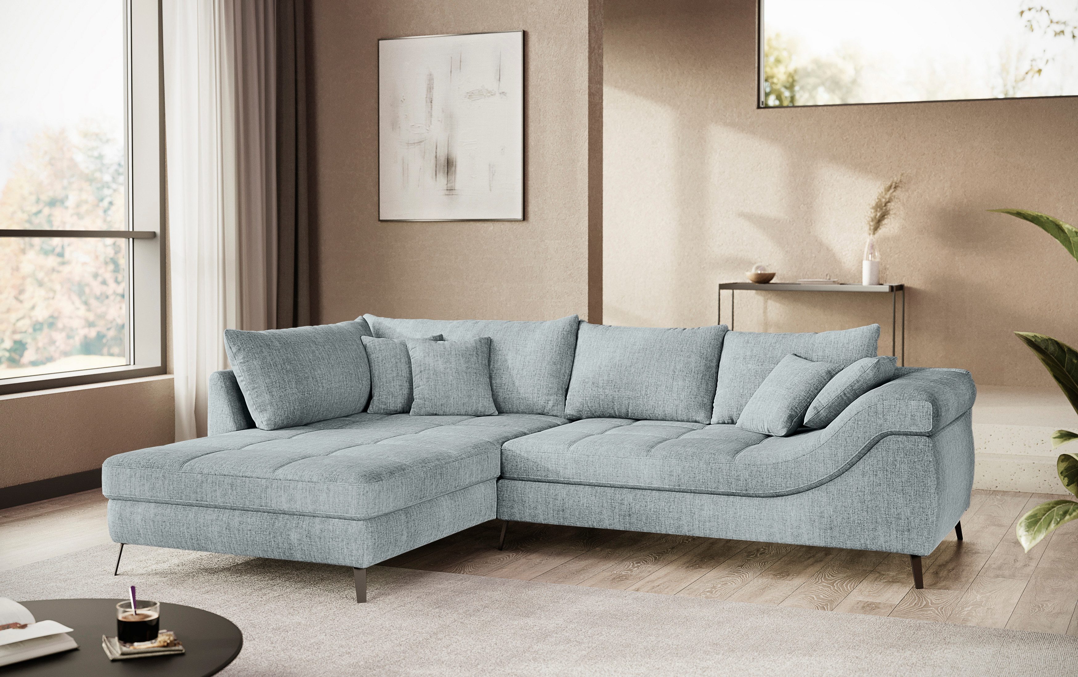 Mr. Couch Hoekbank Portofino L-vorm 4 bekledingskwaliteiten, 13,5 cm hoge metalen profielvoeten in mat zwart