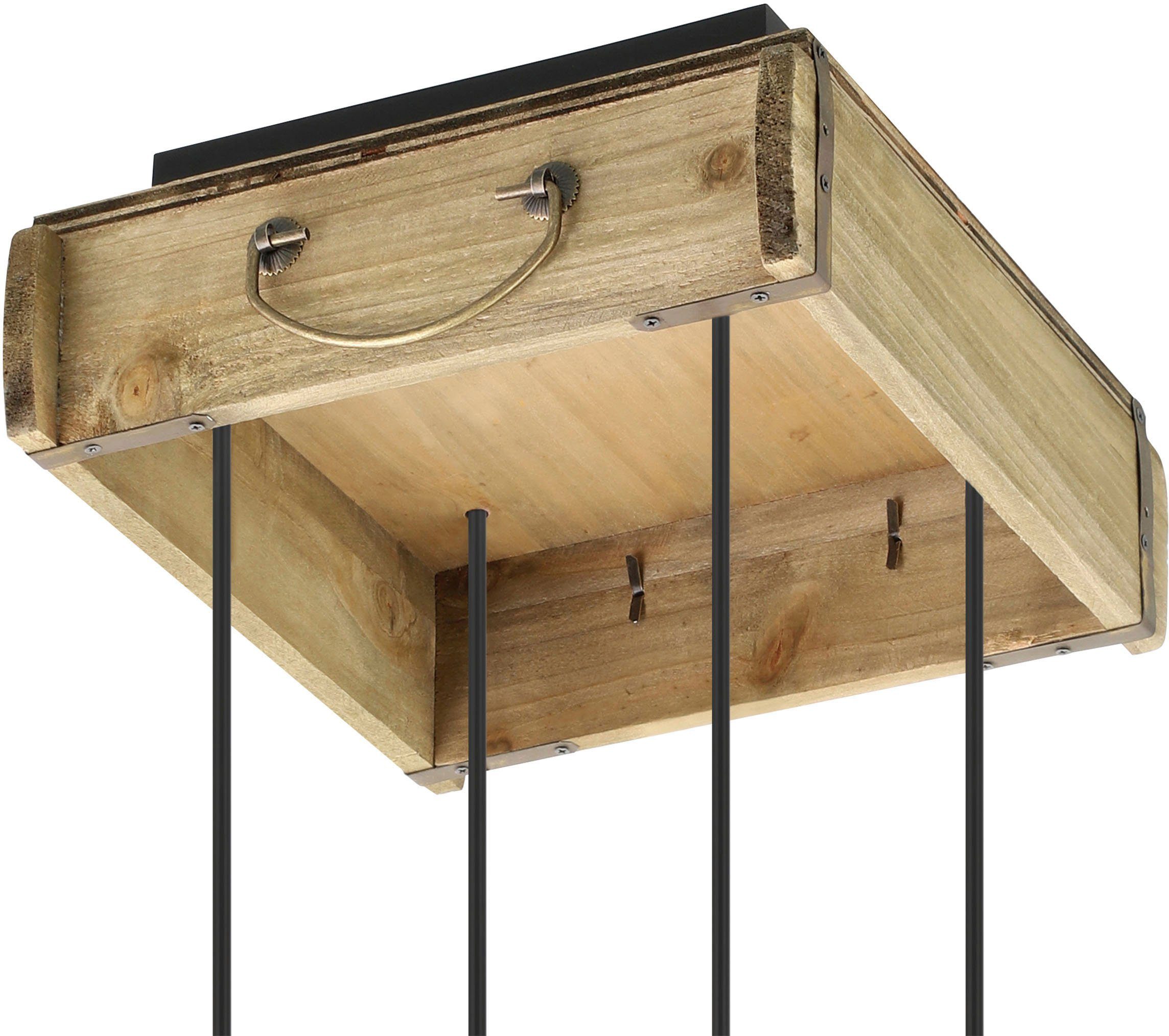EGLO Hanglamp WOOTTON Hanglamp in bruin en zwart van hout, staal - excl. E27 - 40W (1 stuk)