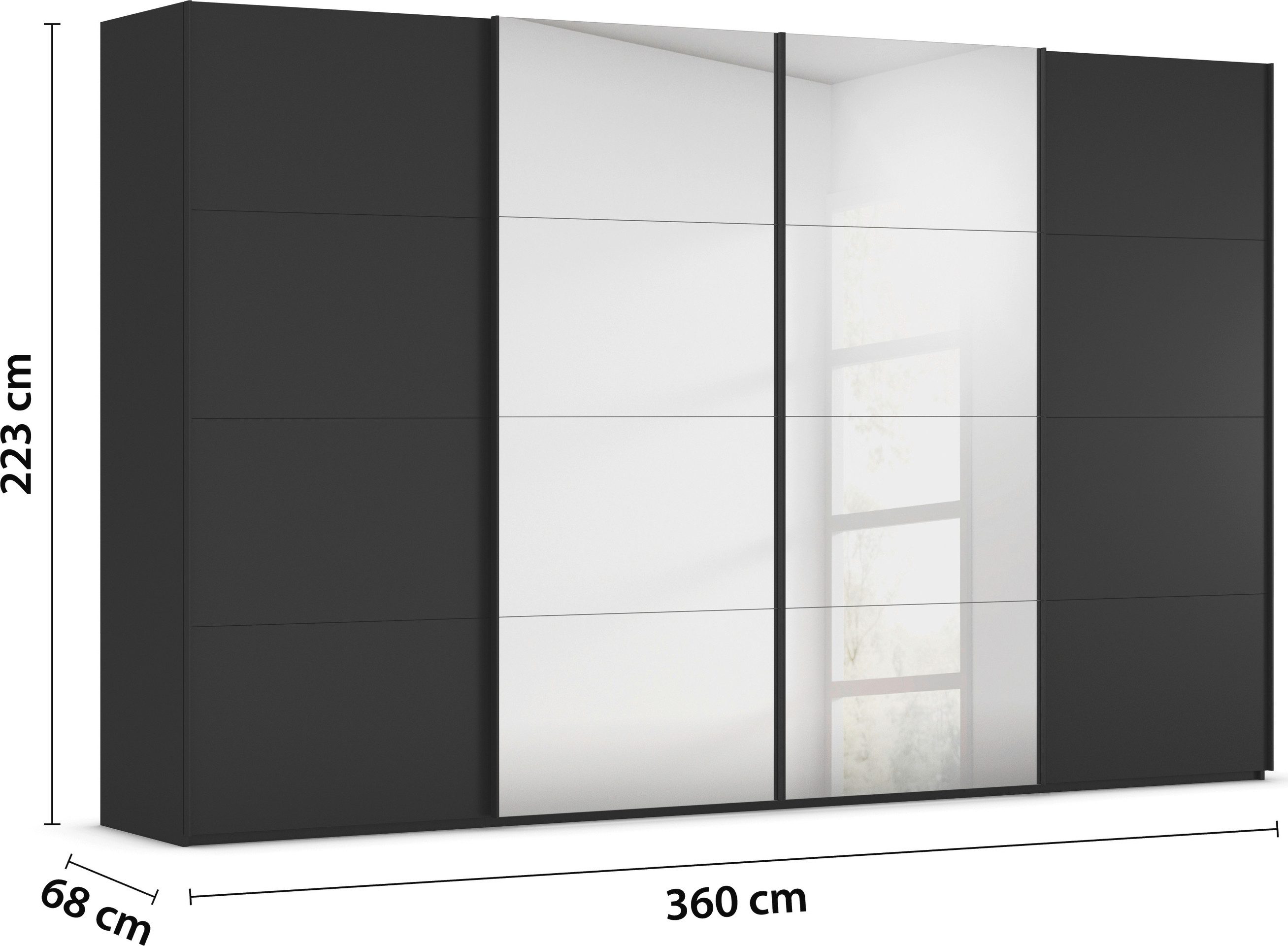 rauch Schuifdeurkast Kledingkast Kast Garderobe Slaapkamerkast SCALE-FYRA edel vierdelige deuren met spiegel en veel kleuren made in germany