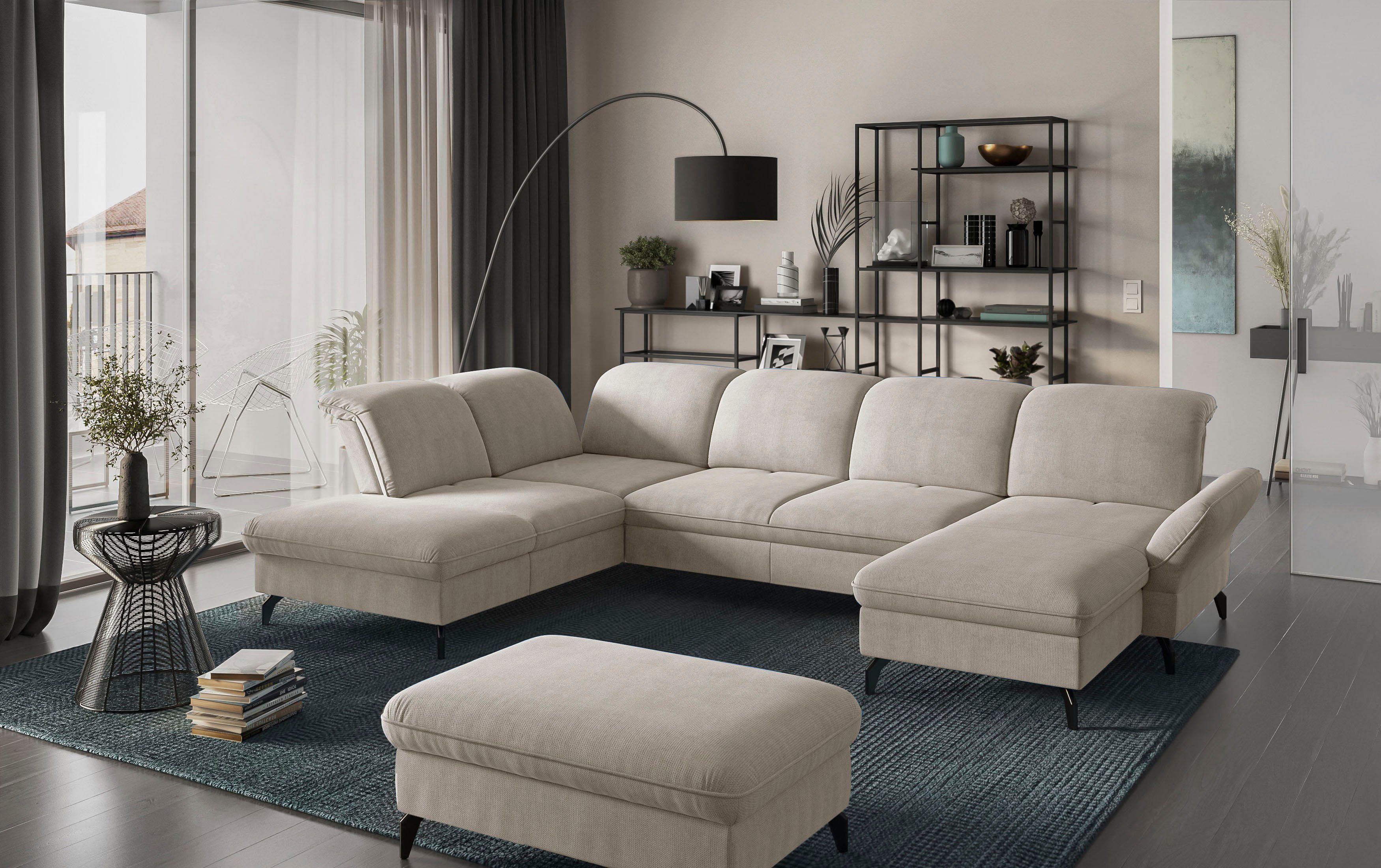 sit&more Zithoek Leandro U-vorm Naar keuze met bed, hoofdbord en armleuningfunctie, en bedkist