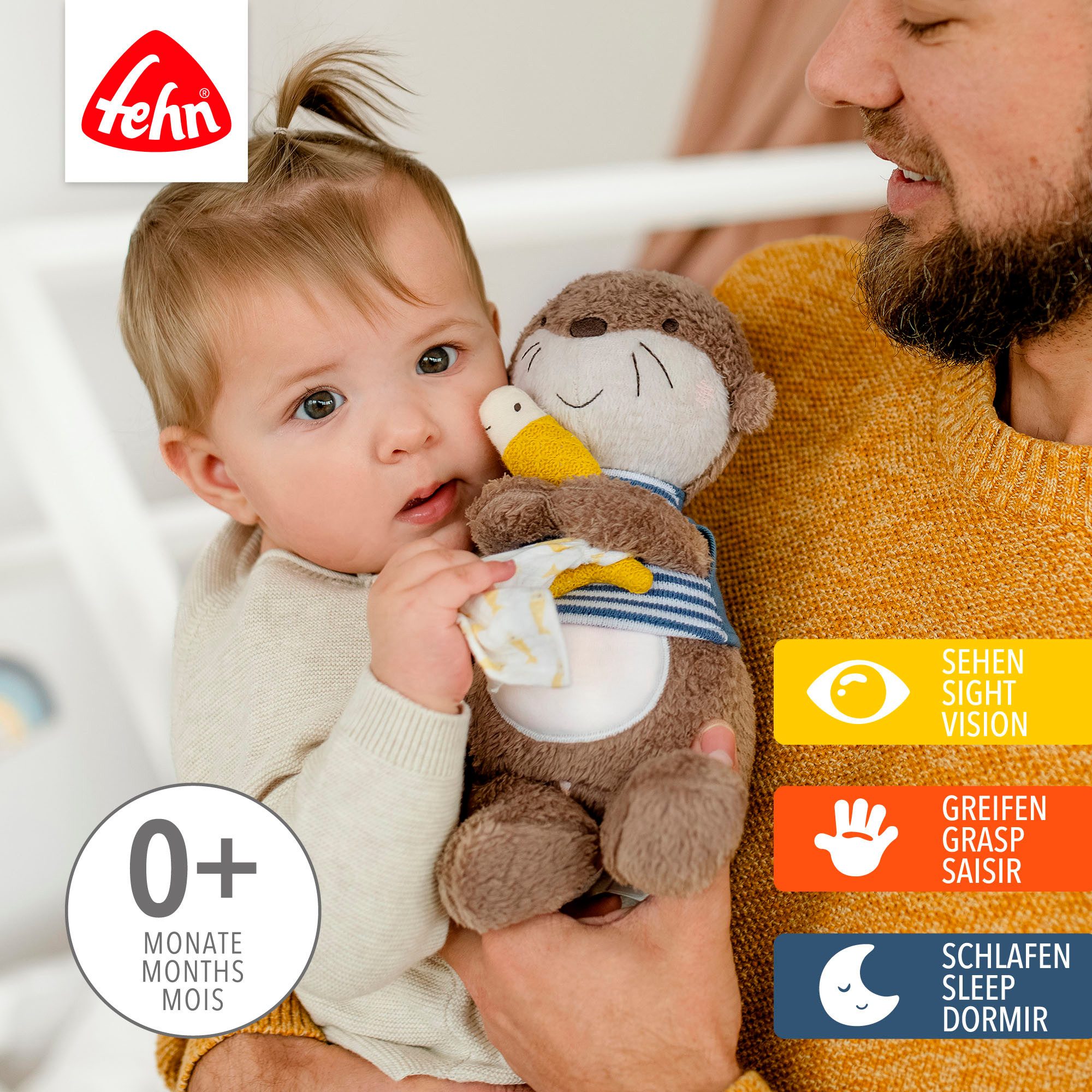 Fehn Knuffelbeest Otter Theo, nachtlicht met "glow-in-the-dark"-borduursel & nachtlicht-module