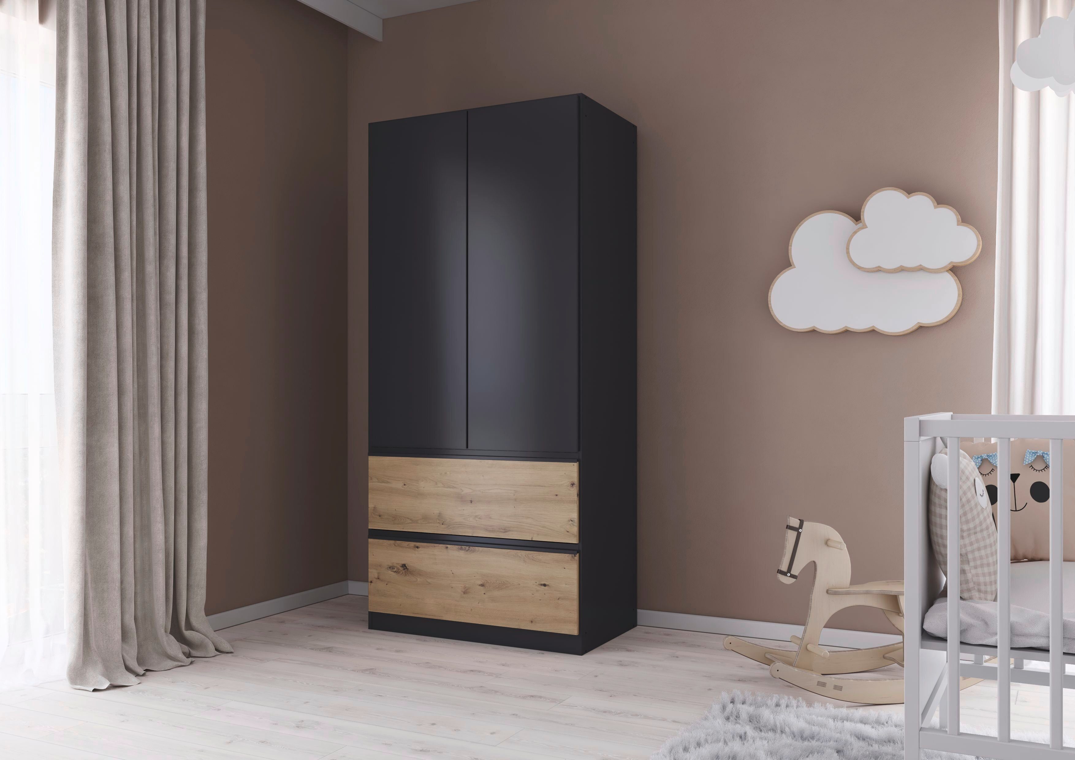 rauch Draaideurkast Kledingkast Kast Garderobe Wasmand COSTA in 3 Breedtes veel ruimte, greeploze front en push-to-open functie made in germany