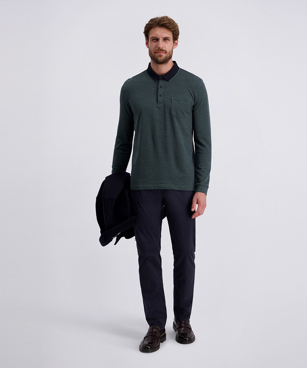 Pierre Cardin Poloshirt met lange mouwen met visgraatdessin