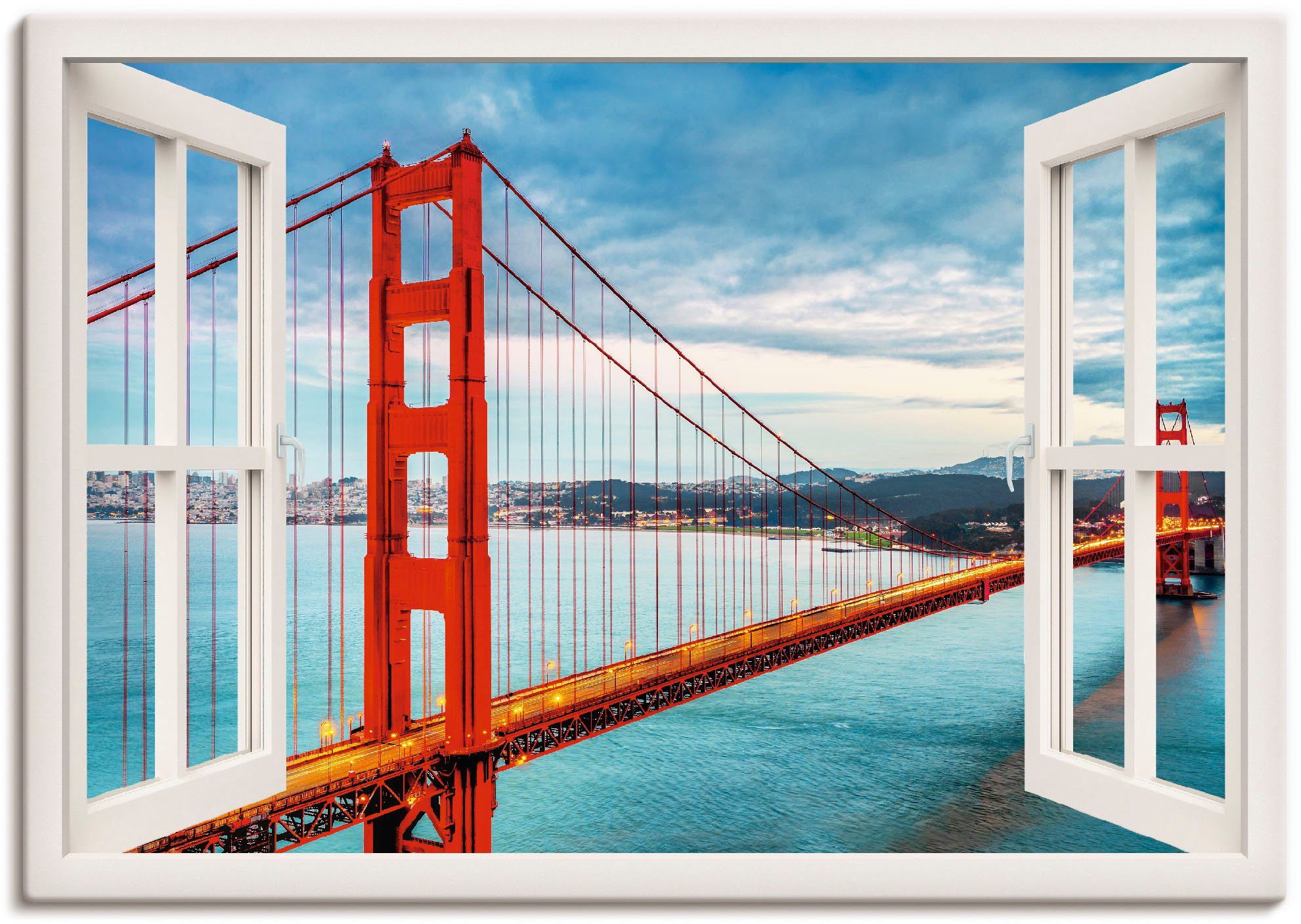 Artland Artprint Blik uit het venster Golden Gate Bridge in vele afmetingen & productsoorten - artprint van aluminium / artprint voor buiten, artprint op linnen, poster, muursticke