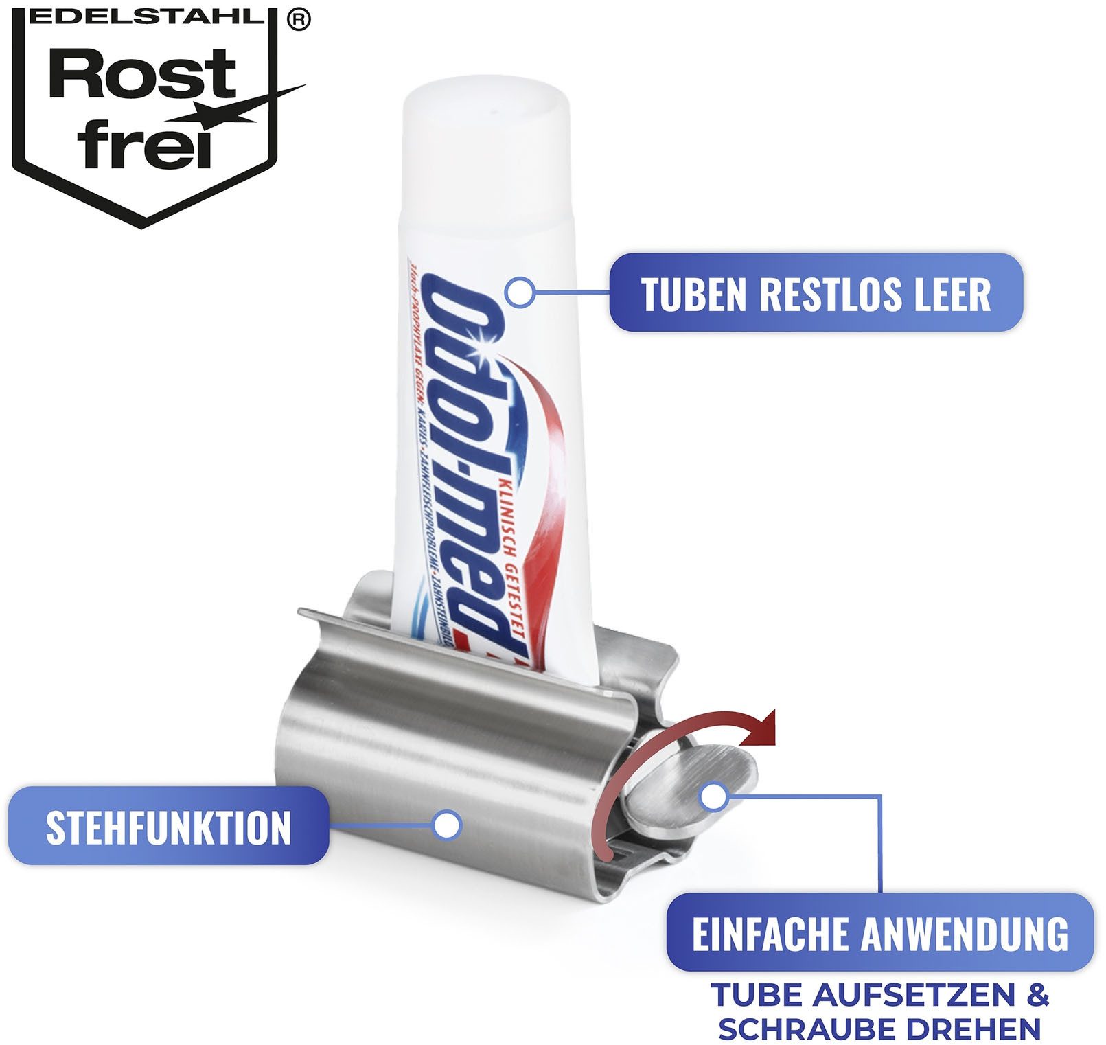 Maximex Tubeknijper Tubenpers RVS met staand functie, voor tandpasta-, crème- & voedsel tubes (set, 3 stuks)
