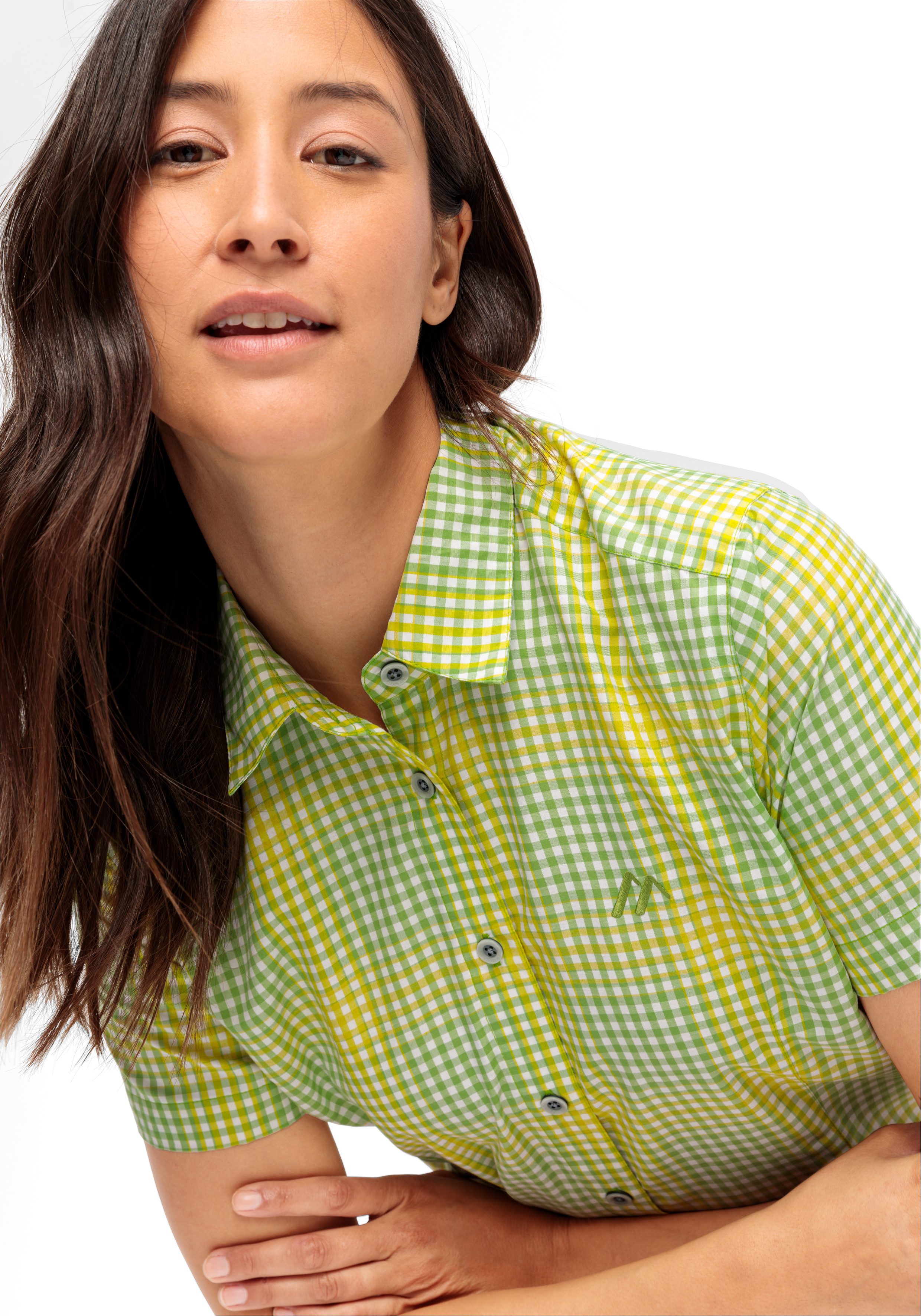 Maier Sports Functionele blouse Philina Geruite blouse met korte mouwen voor wandelen reizen en vrije tijd