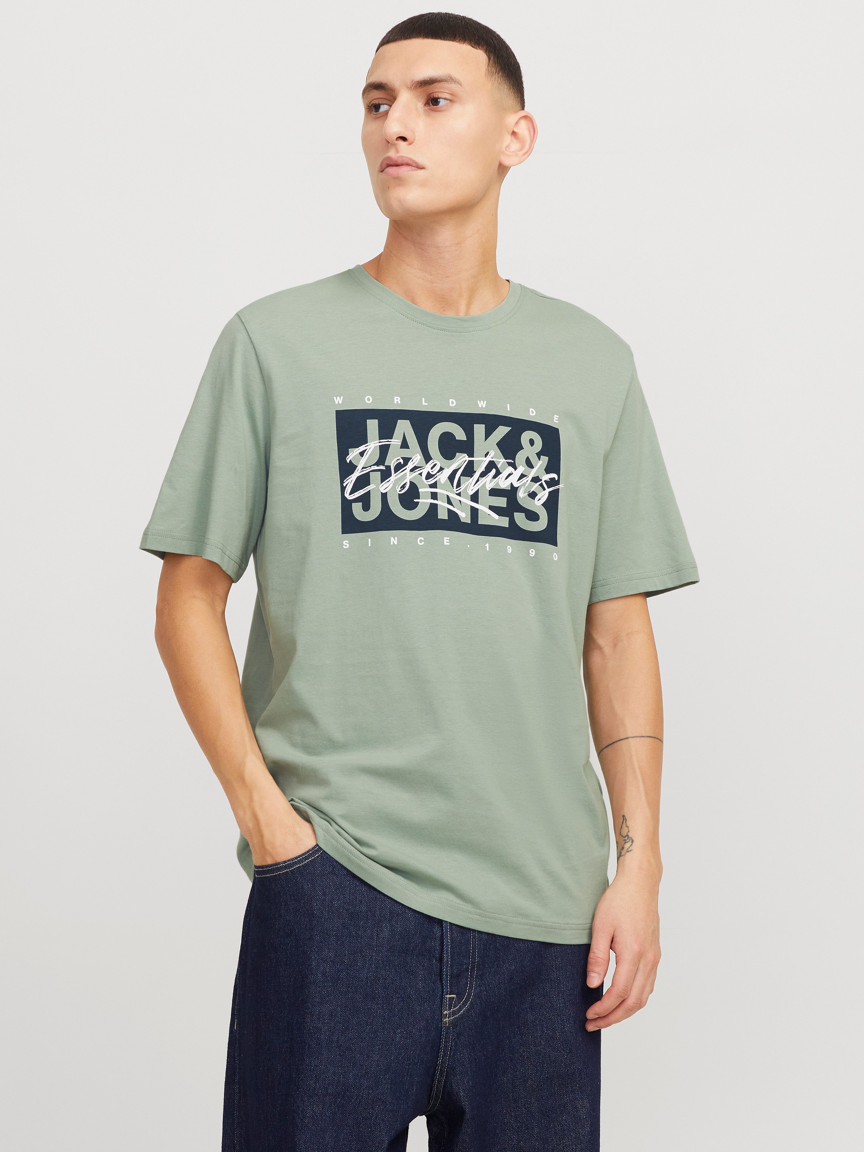 Jack & Jones Shirt met print JJCOLTON TEE SS CREW NECK heren t-shirts maat S groen