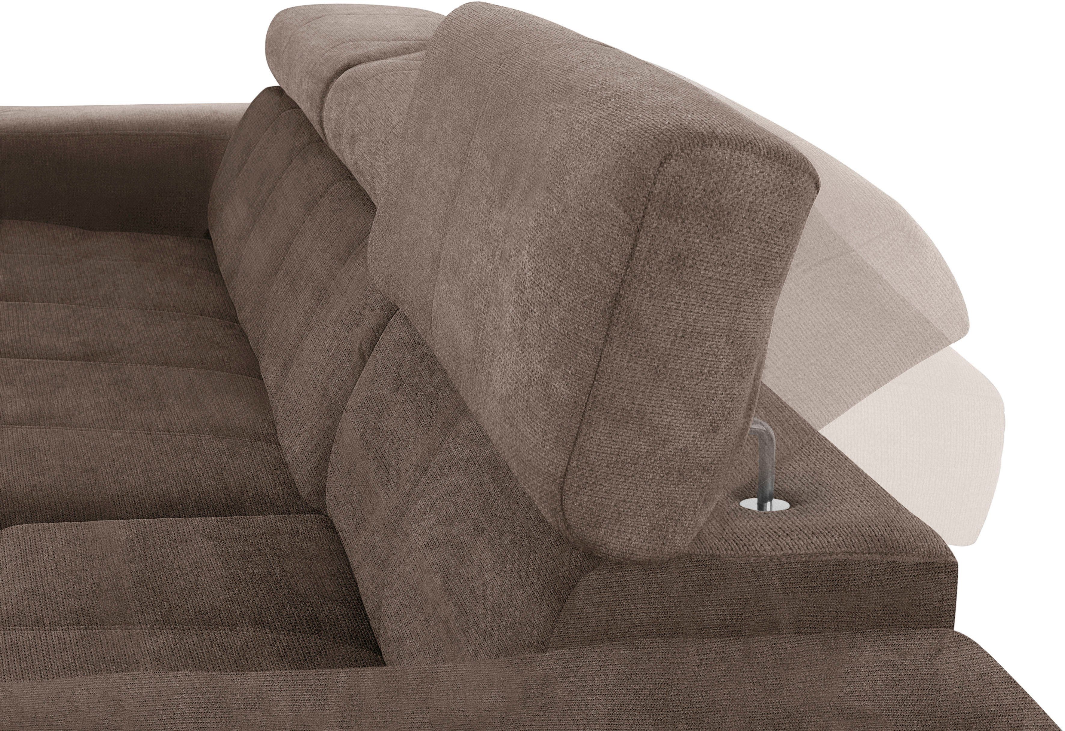 DOMO collection Hoekbank Brandon grote uitvoering B/D/H: 289/177/80 cm, ook in leer en cord met hoofdsteunverstelling, optionele zitdiepteverstelling, l-vormig