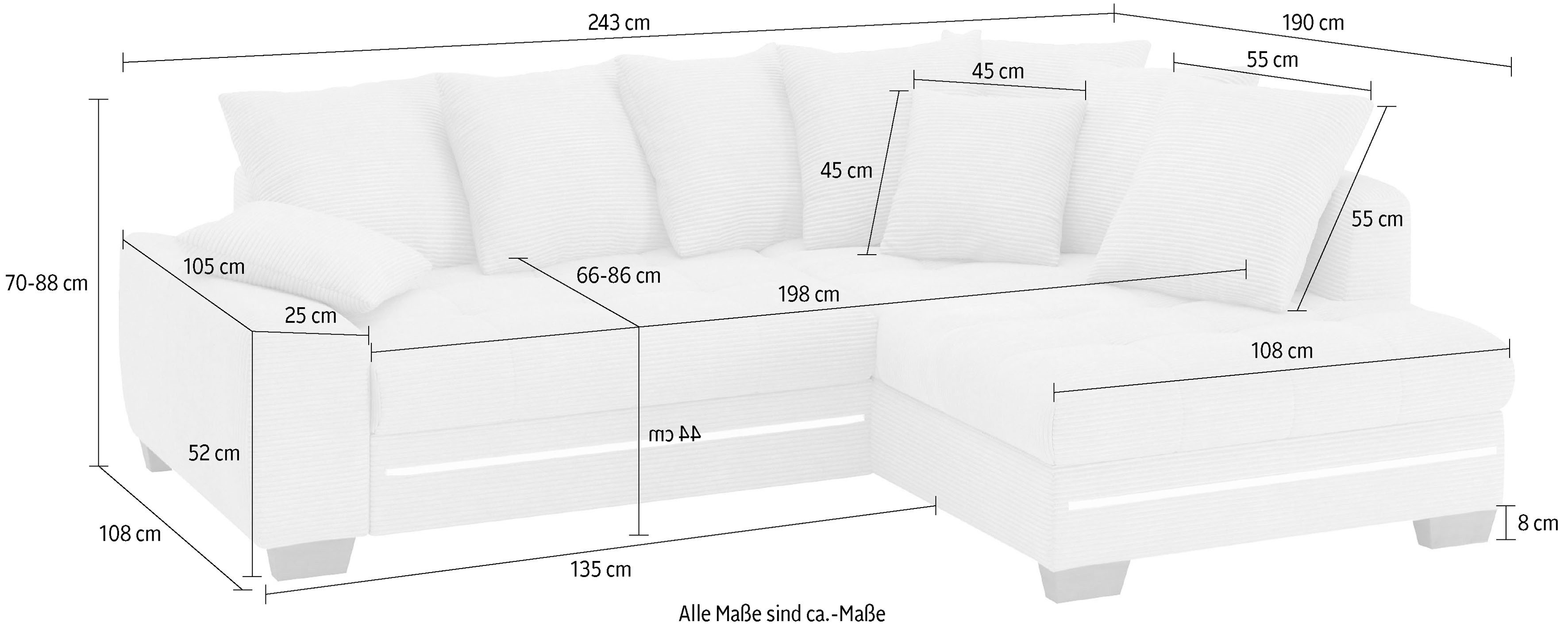 Mr. Couch Hoekbank Nikita II, L-vorm met koudschuim, rgb-led-verlichting, optioneel met bed, bedlade