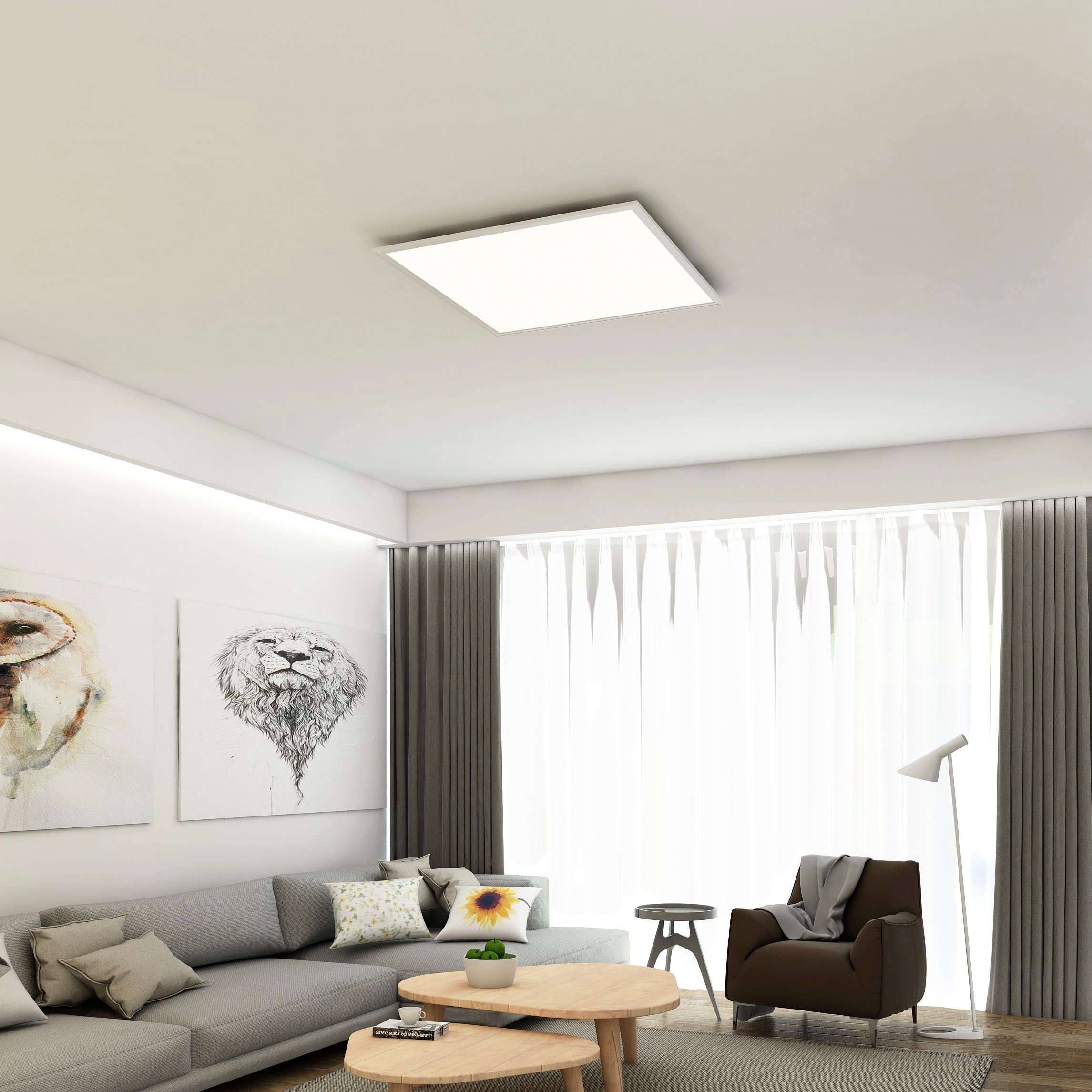Briloner Leuchten Led-plafondlamp 7192016 Simple Plafondlamp, 59,5x59,5x6 cm, wit, 38W, woonkamer, slaapkamer, gang