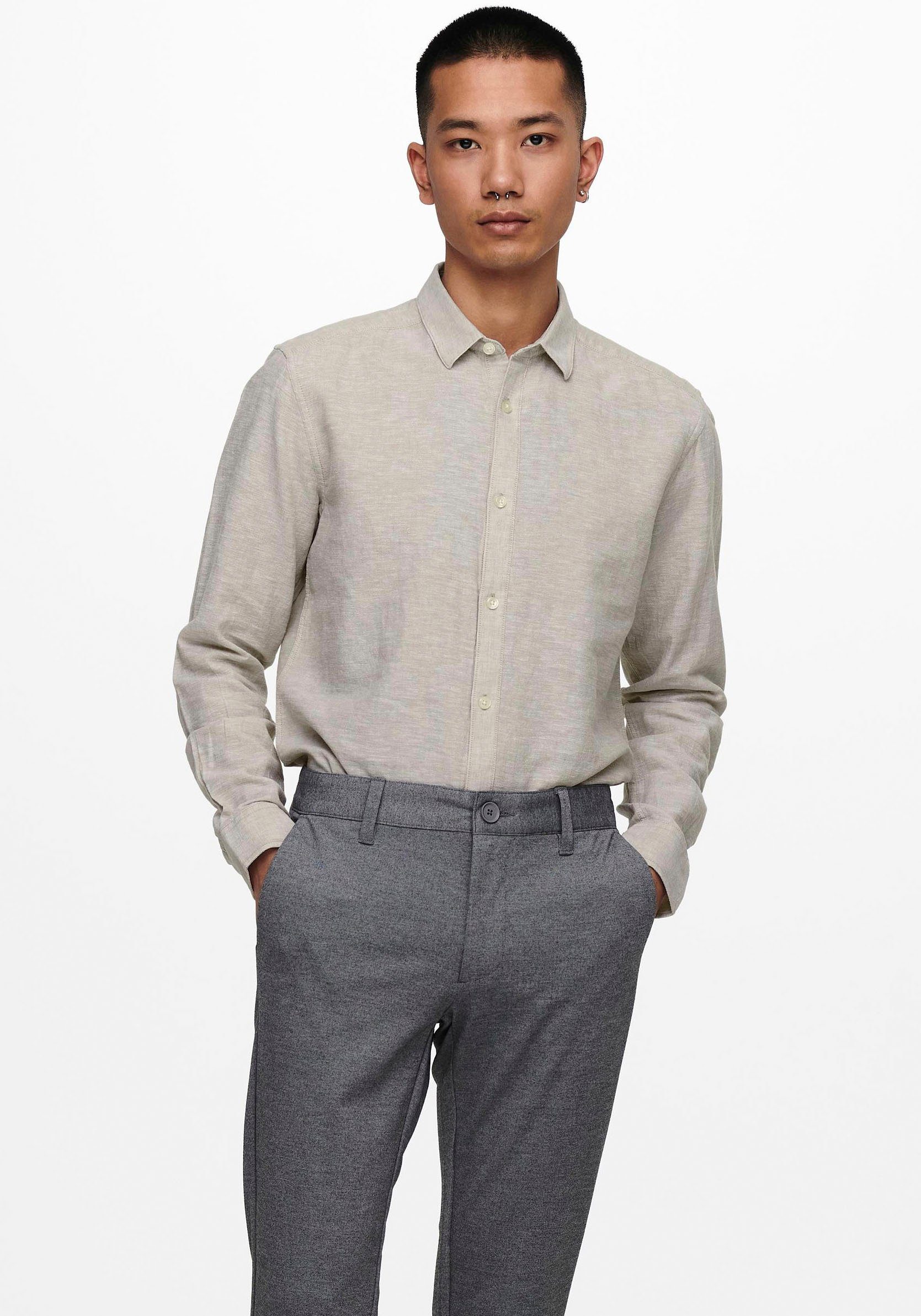 ONLY & SONS Overhemd met lange mouwen ONSCAIDEN LS SOLID LINEN SHIRT NOOS