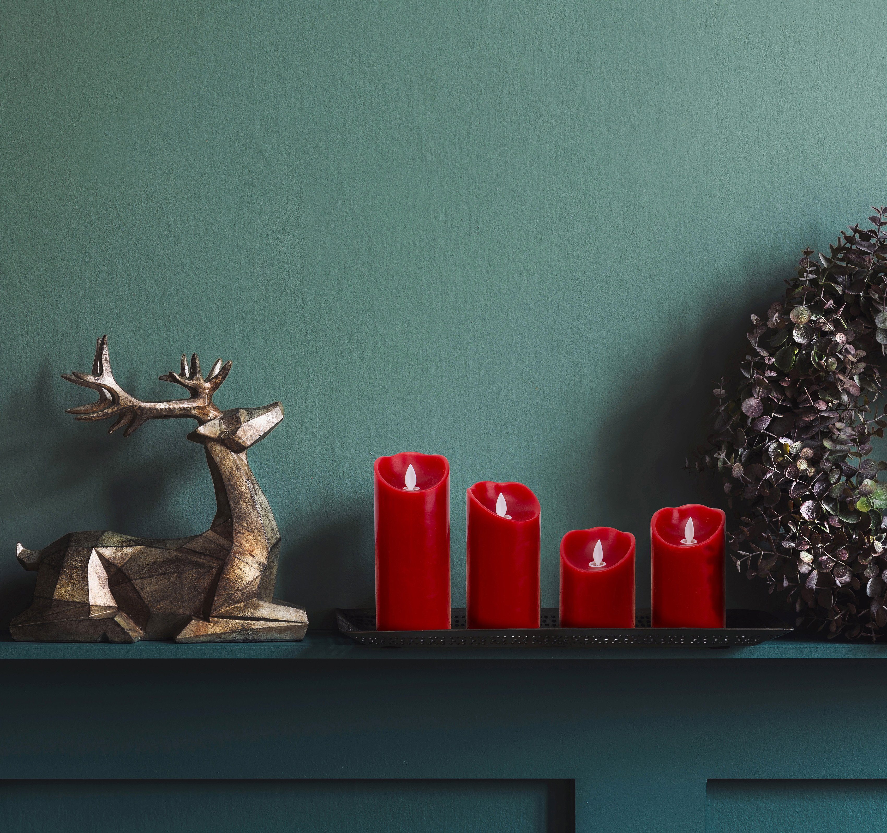 näve Sierverlichting Kaarsen 4-delige set (hoogte 10cm, 12,5cm, 15cm, 17,5cm) rood dimbaar timer ø 7,5cm (1 stuk)