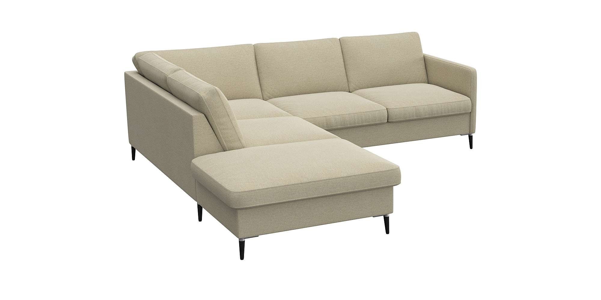 FLEXLUX Hoekbank Fiore, L-vorm smalle armleuningen, aluminium/zwarte poten, bxd 234x225 cm, koudschuim in de zitting