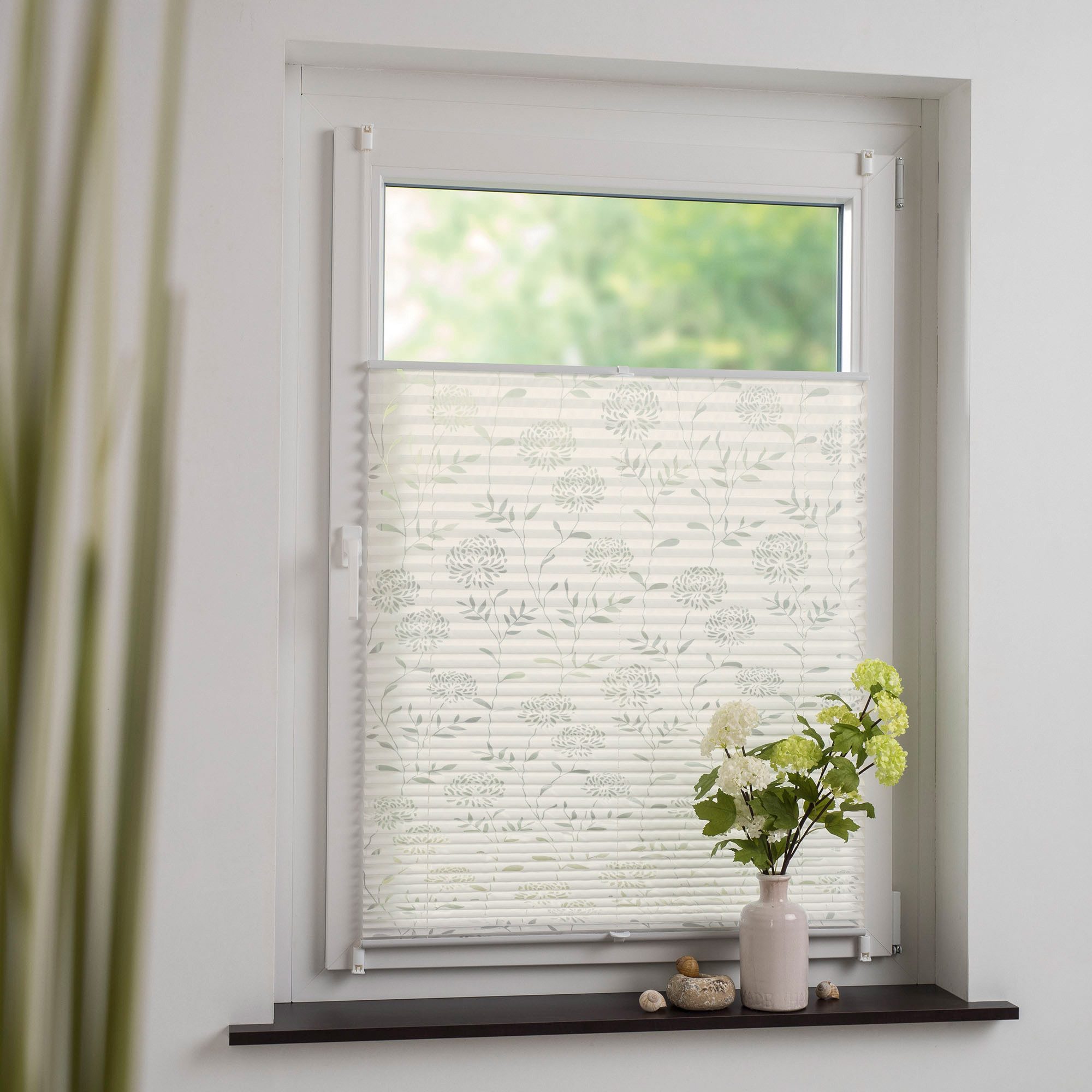 Liedeco Plissé Etskant Klemmfix-plisségordijn etskant decor in bloemmotief (1 stuk)