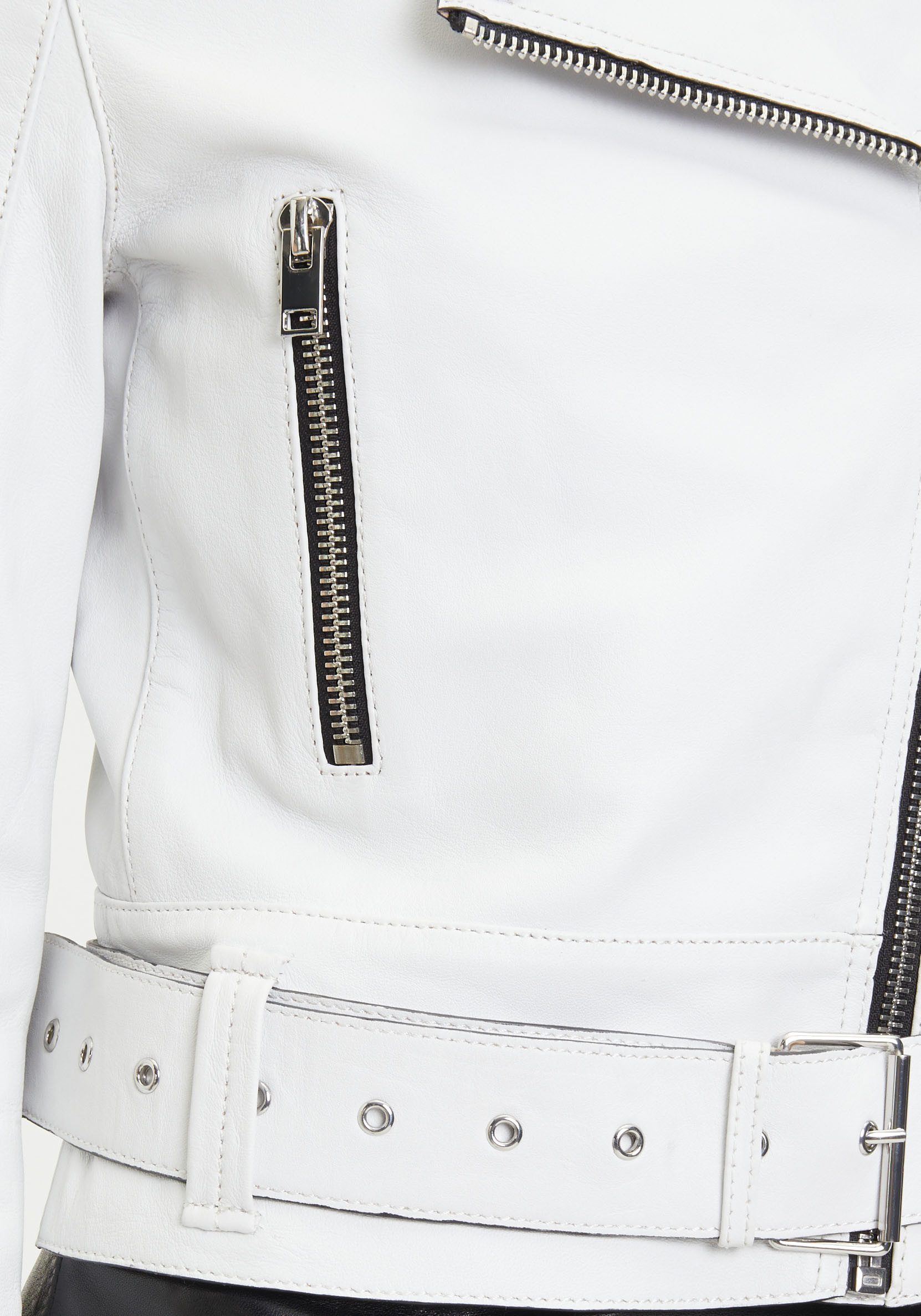 Mauritius Leren jack G2WCelin SF met asymmetrische rits, riem, ritssluiting details