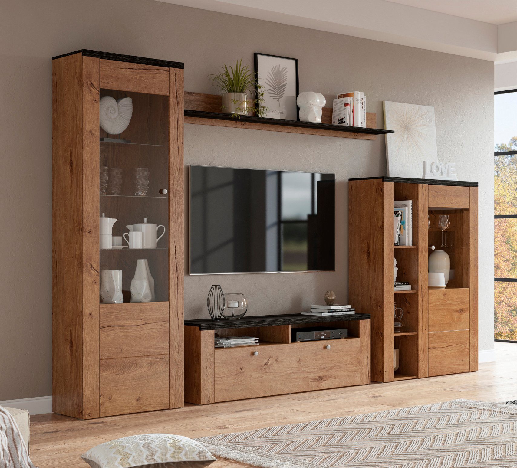 Home affaire Vitrinekast Larona, tijdloze glazen vitrine, hoge kast hoogte 145 cm