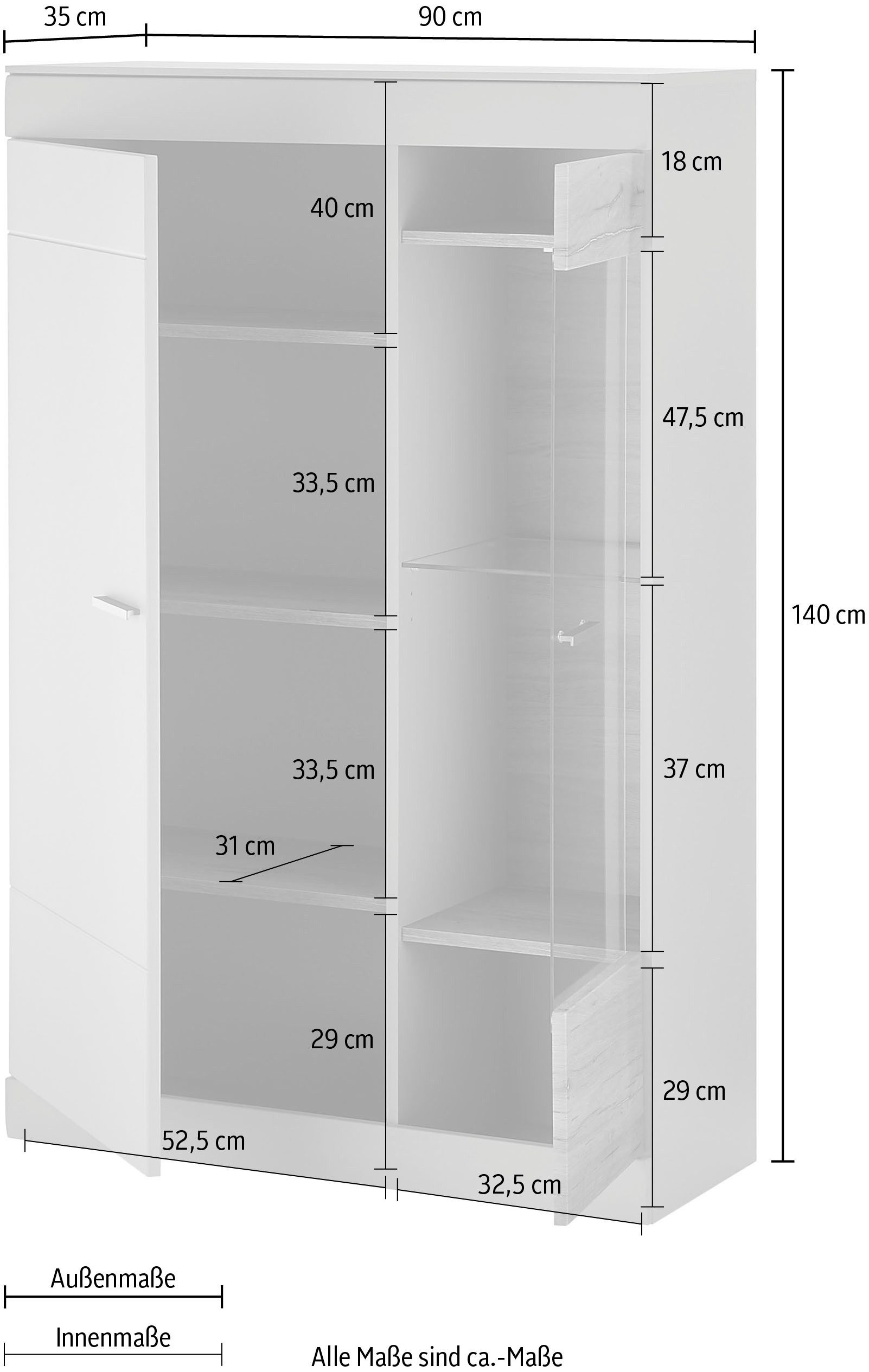 INOSIGN Vitrinekast SCARA met applicatie tineiken decor, breedte 90 cm, met soft-closefunctie