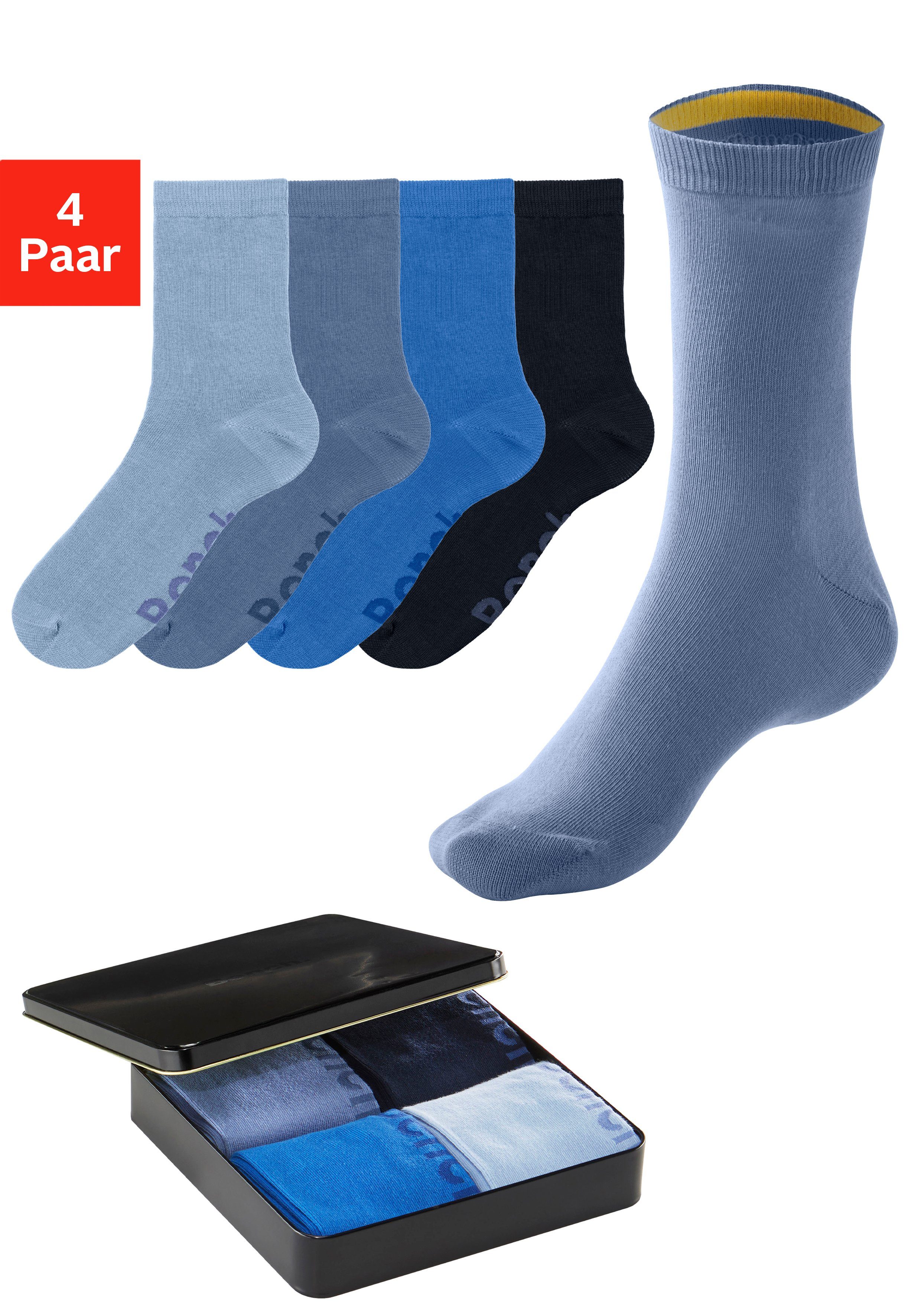 Bench. Basic sokken met gekleurde binnenboordjes (blik, 4 paar) unisex sokken maat 39-42 blauw