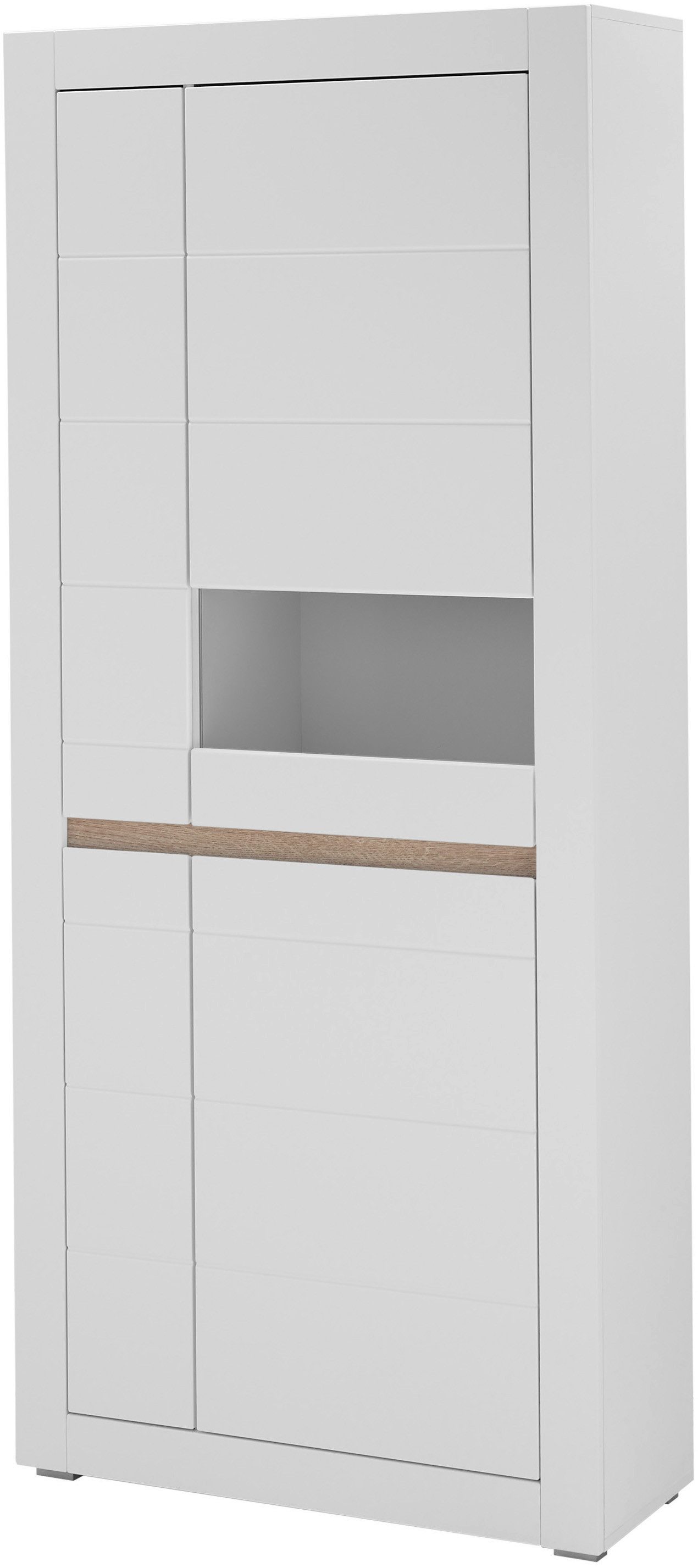 INOSIGN Vitrinekast Chester, Hoge kast met opbergruimte, Glazen vitrine, Dressoir, Mat Wit (1 stuk)
