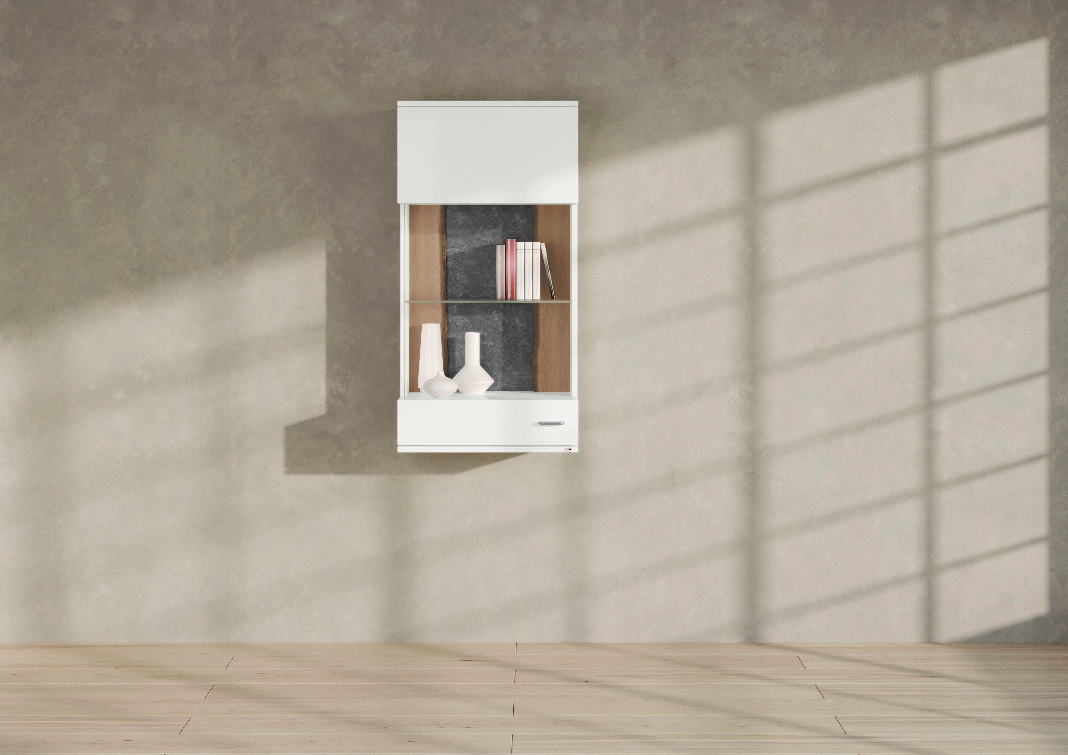 set one by Musterring Vitrinekast Tacoma Type 21/22, hoogte 126,4 cm, met getinte glasdeur vitrinekasten wit