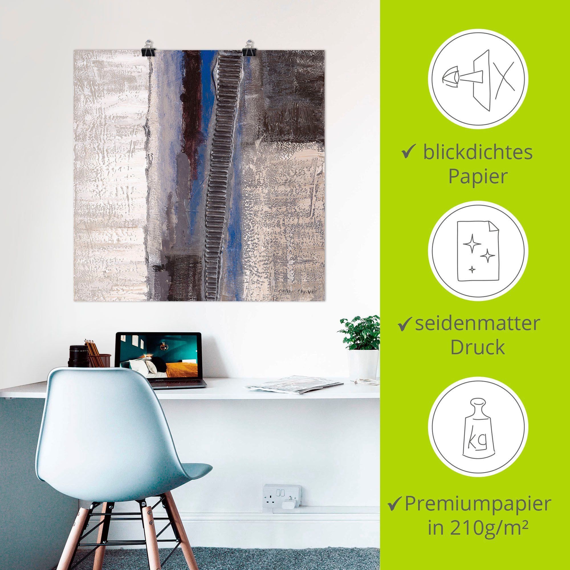 Artland Artprint Blauw/zilverkleur Abstract I als artprint van aluminium, artprint voor buiten, artprint op linnen, poster in verschillende maten. maten