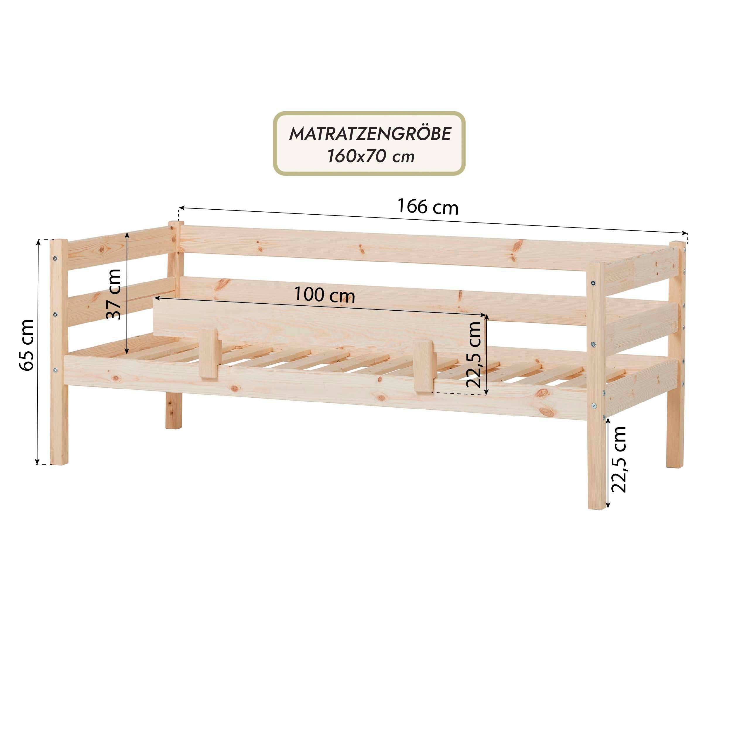 Hoppekids 1-persoonsledikant ECO Comfort kinderbed, massief grenenhout, tienerbed inclusief lattenbodem (set)