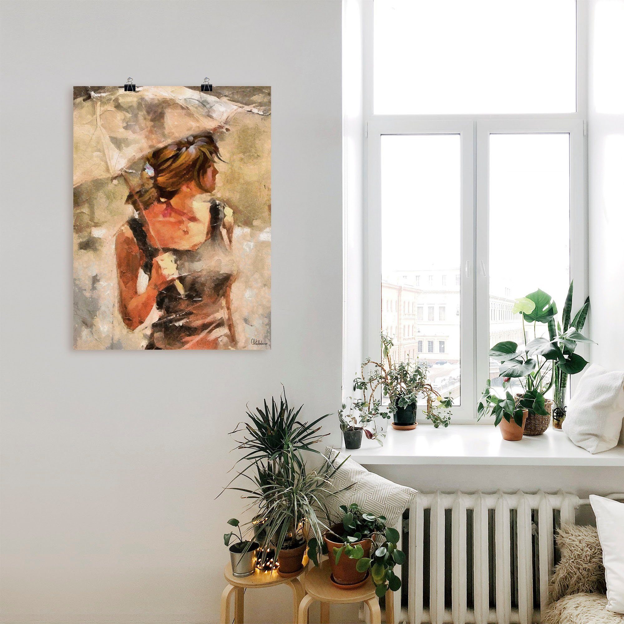 Artland Artprint Dame met paraplu als artprint op linnen, poster in verschillende formaten maten