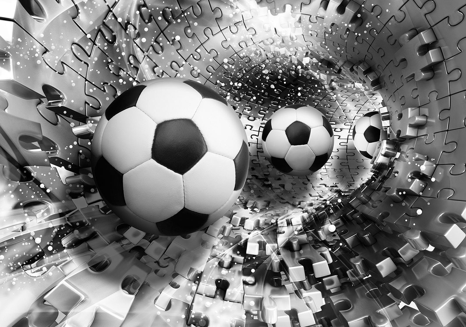 Consalnet Vliesbehang Voetballen in 3D puzzel verschillend motiefformaten, voor het kantoor of woonkamer