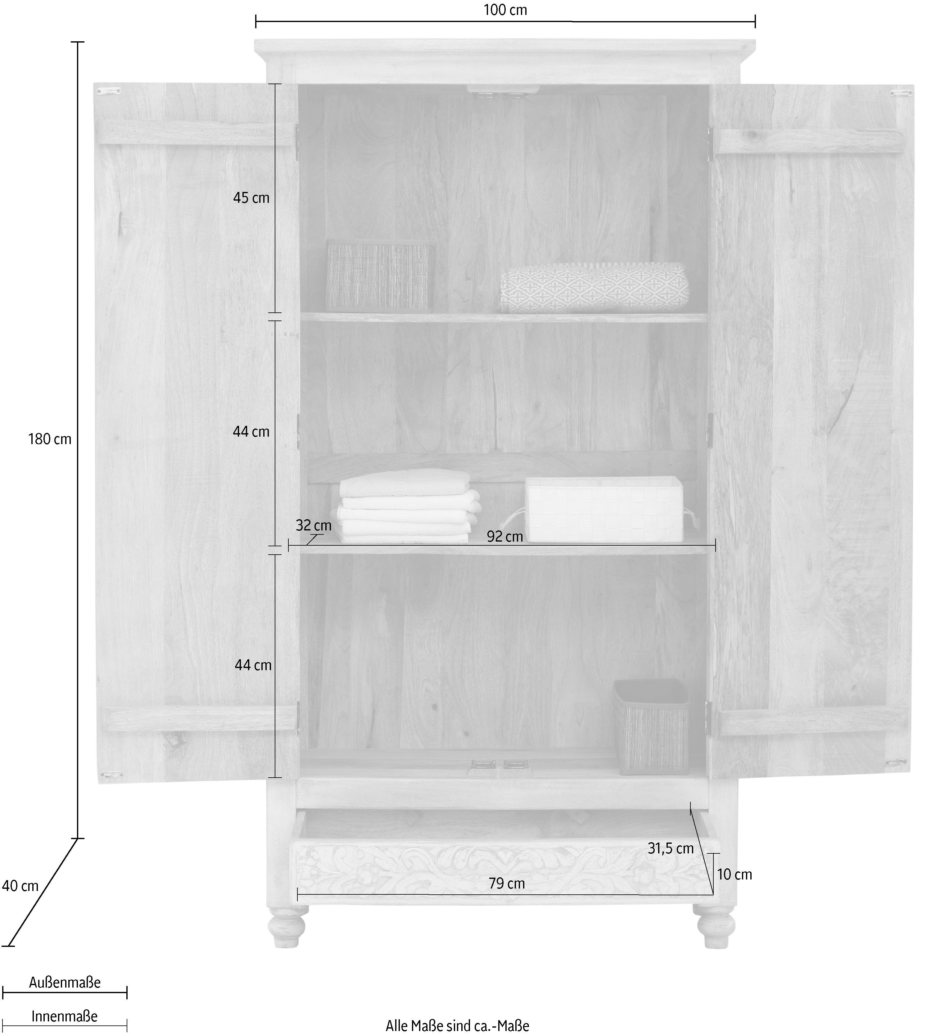 Home affaire Draaideurkast FENRIS gemakkelijk te onderhouden mangohout, met decoratief houtsnijwerk, hoogte 180 cm