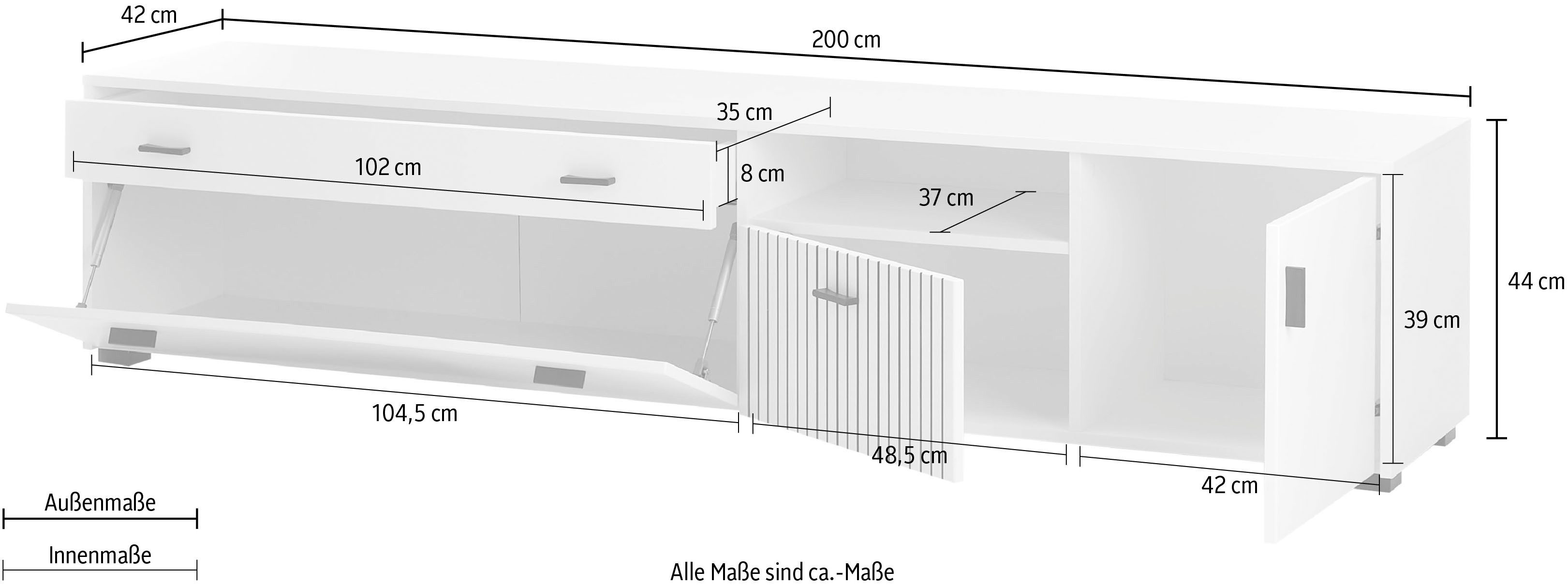 INOSIGN Tv-meubel Hudson in moderne trendkleur, handgrepen van metaal (zwart), breedte 200 cm