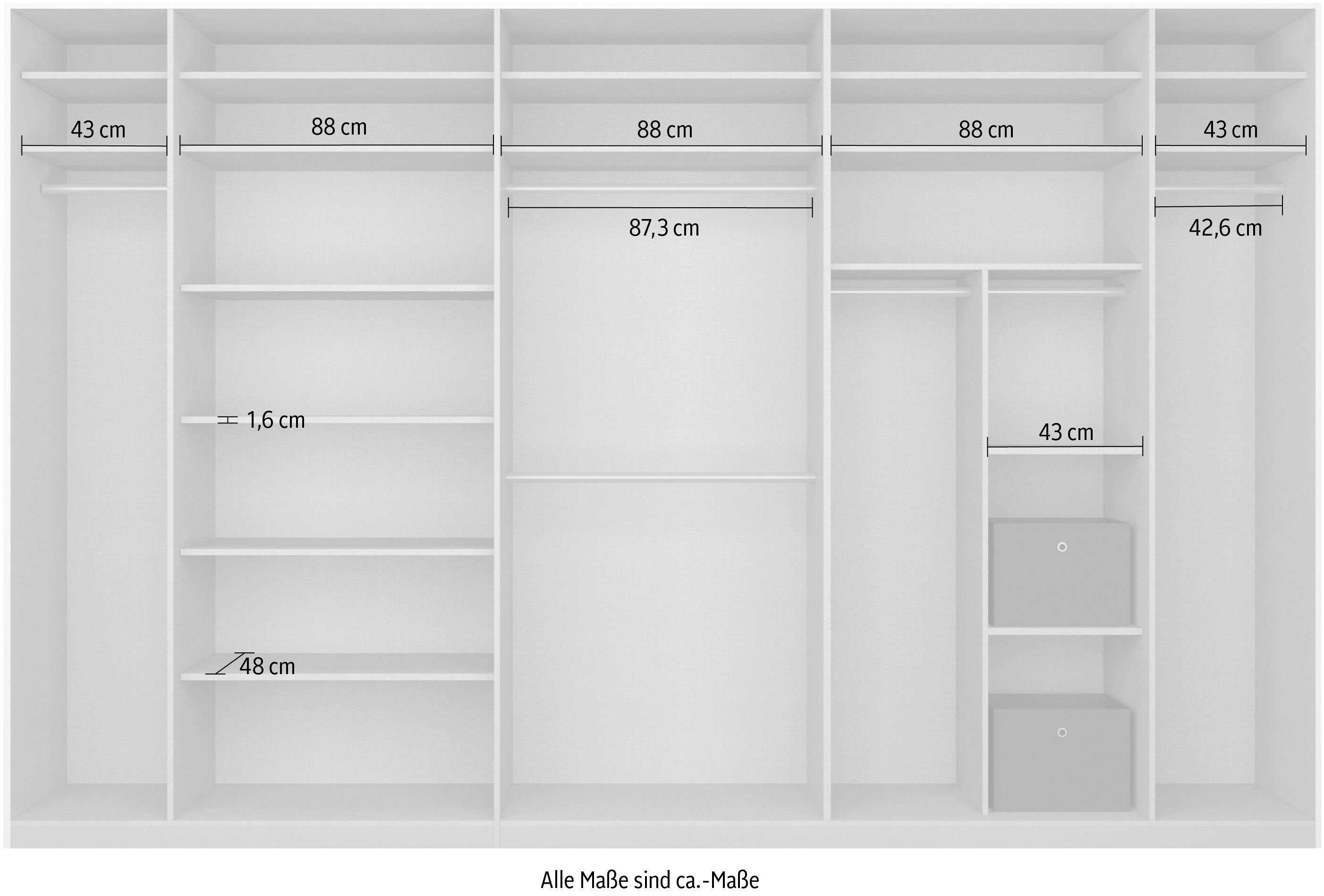 rauch Schuifdeurkast Kledingkast kast garderobe CORTONA met passe-partout en optionele verlichting inclusief indeling 2 boxen en planken