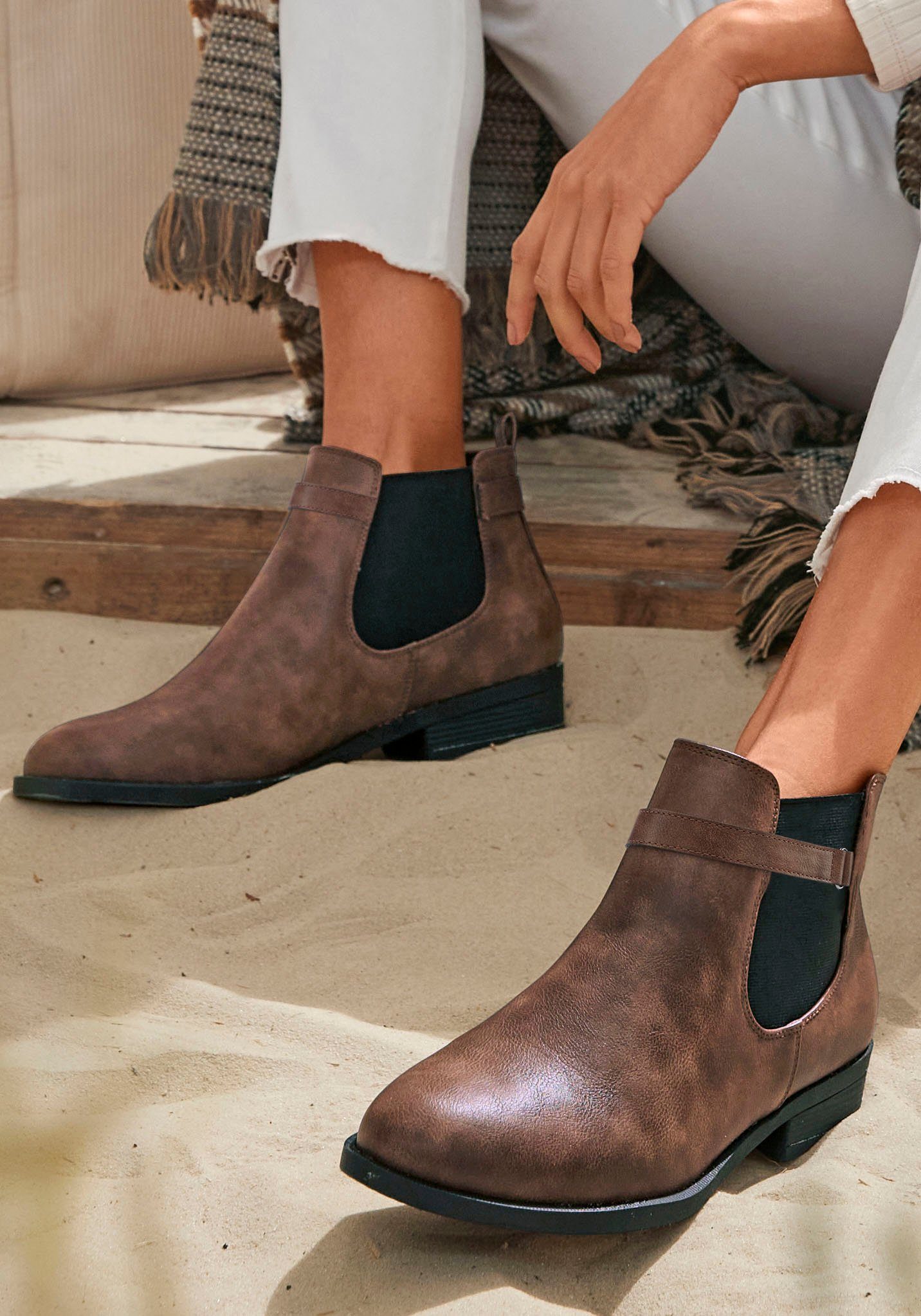 Vivance Chelsea-boots met stretch inzet, enkellaarsjes, enkellaarsjes vegan