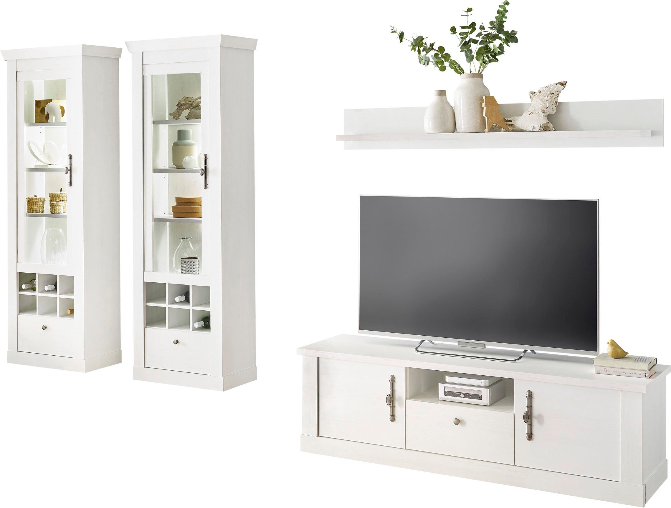 Home affaire Wandmeubel Ravenna in romantische landelijke stijl, grepen van metaal, soft-closefunctie (4-delig)