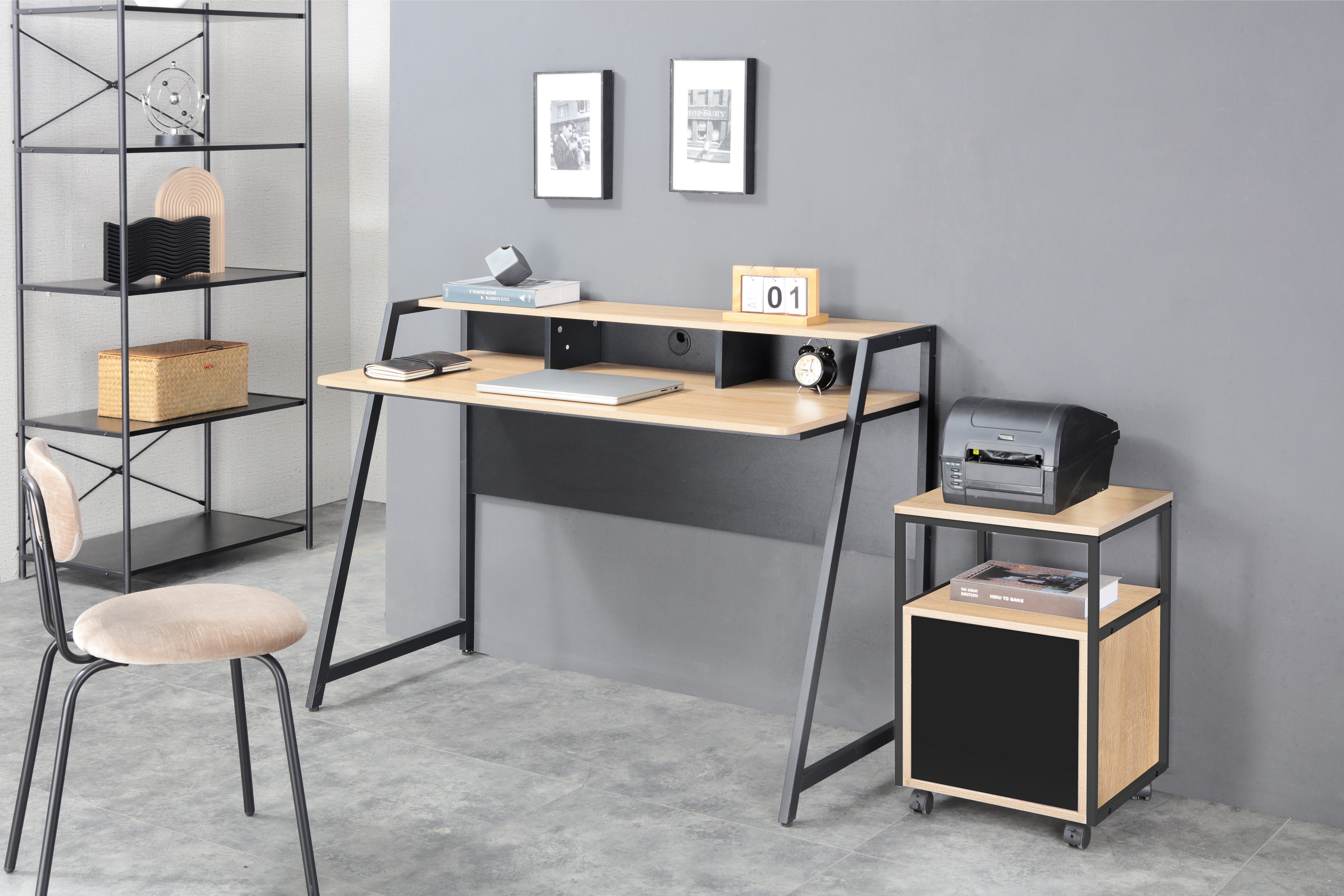 INOSIGN Bureau Horda, computertafel met monitorsteun & kabeldoorvoer asymmetrisch metalen frame, afgeronde abs-randen, breedte 124 cm