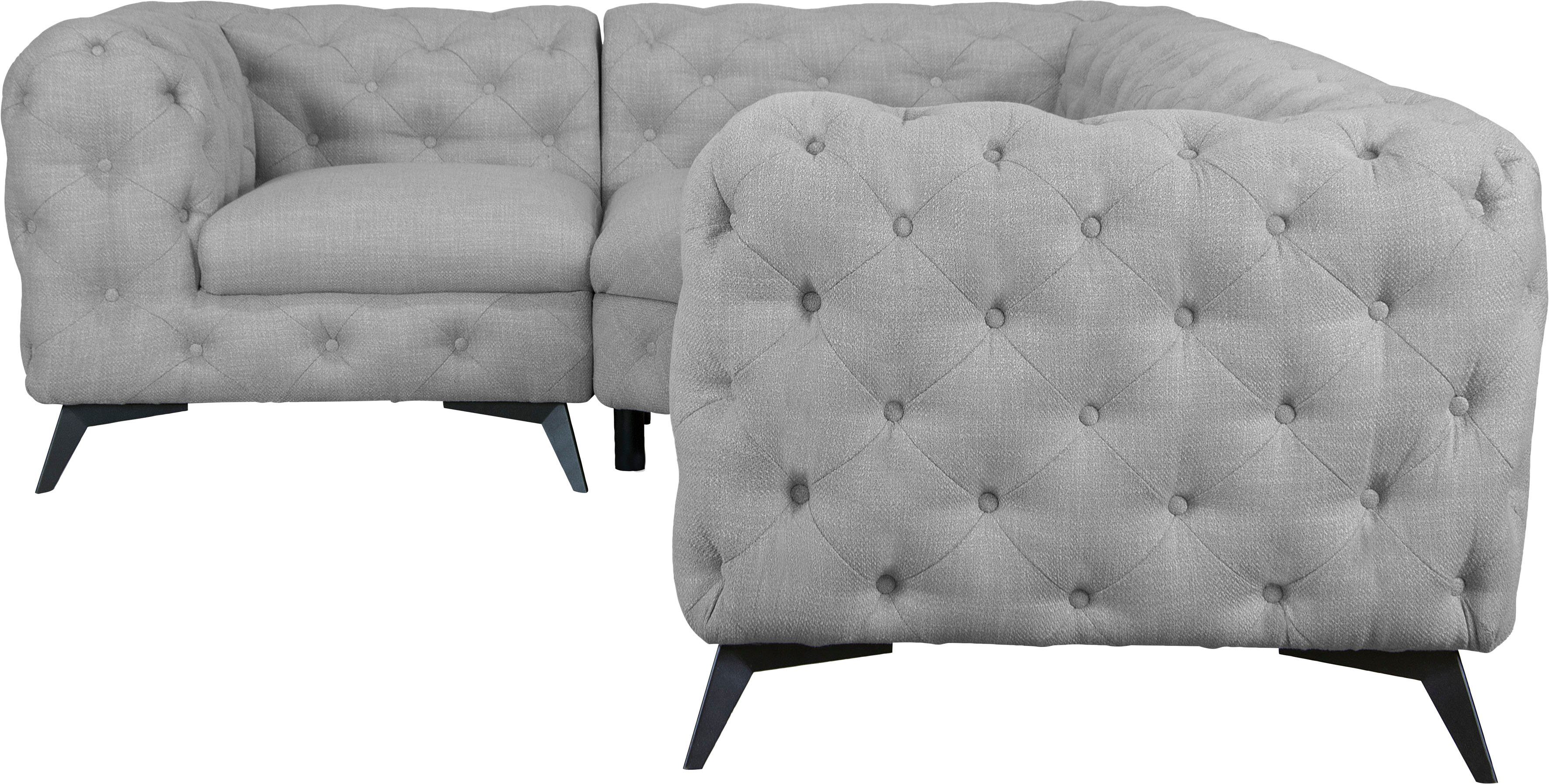 Leonique Chesterfield-bank Glynis L-vorm luxueuze capitonnage, moderne chesterfield look, kleur van de poten ter keuze